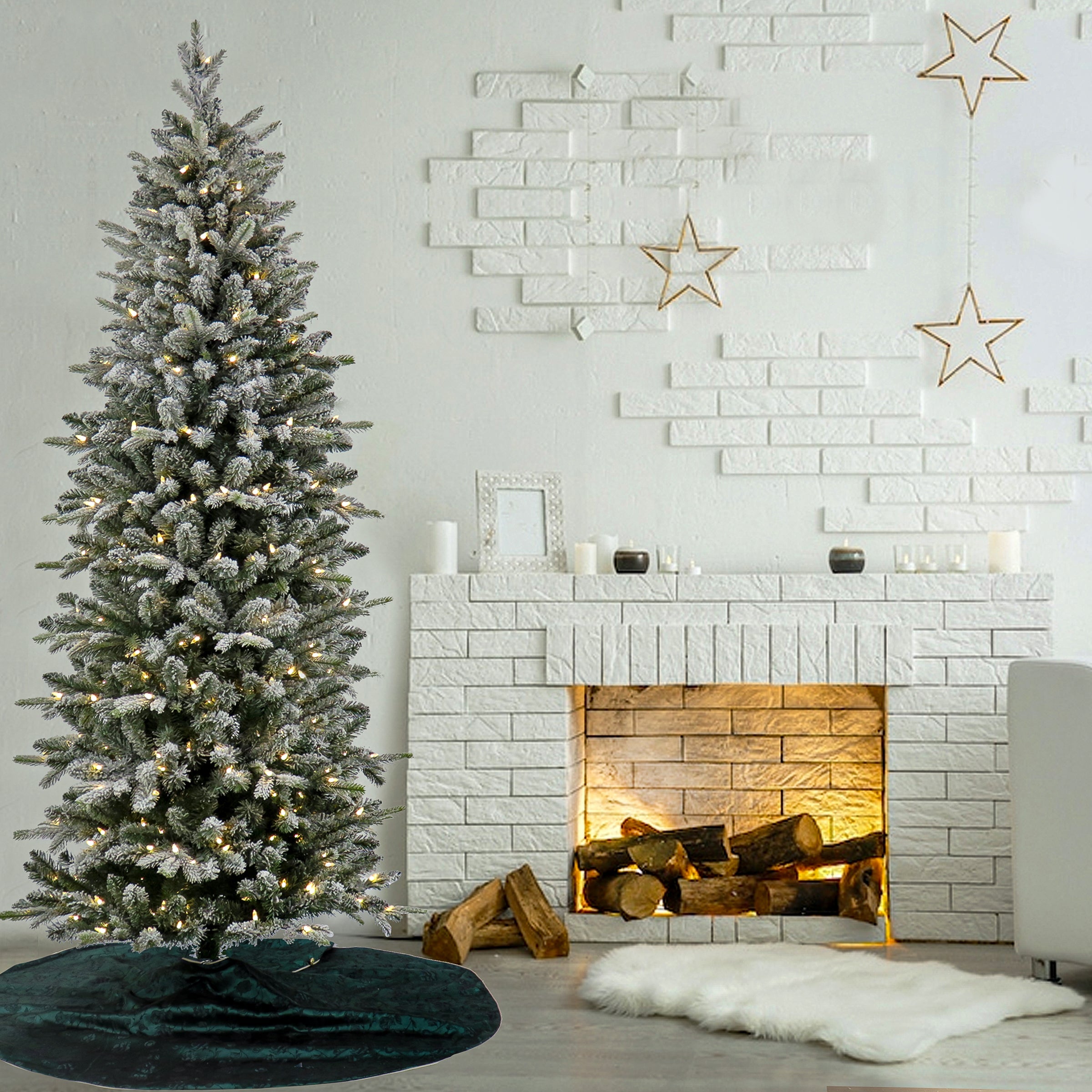 7 ft. Pre-Lit Conger Pine Pencil Slim Tree with LED Lights