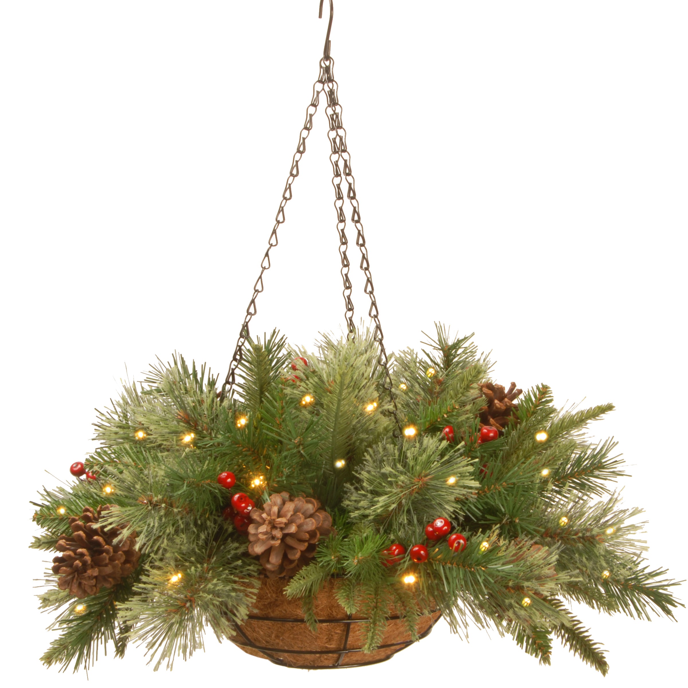 20 in. Pre-Lit Colonial Fir Hanging Basket with LED Lights