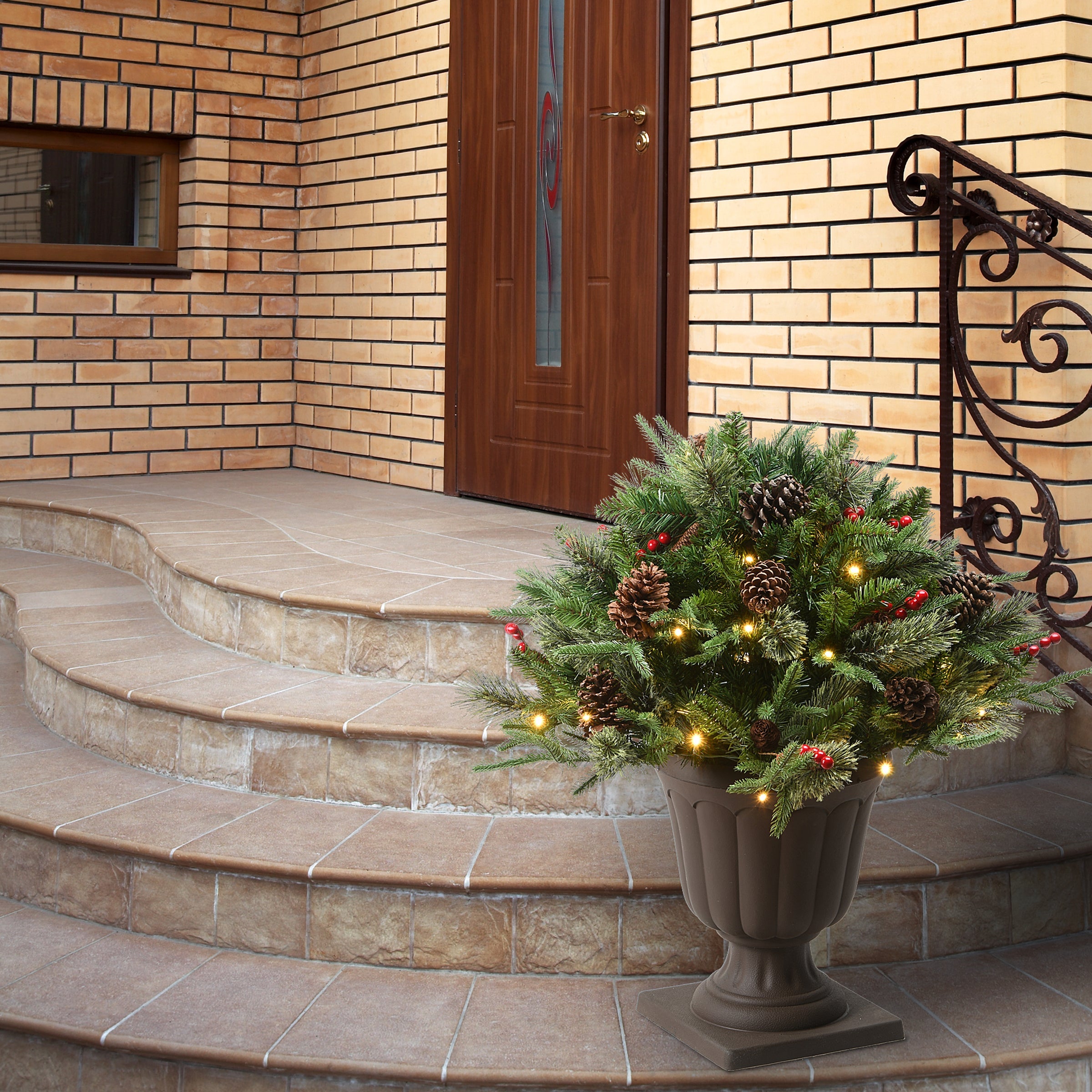 22 in. Pre-Lit Colonial Urn Filler with LED Lights