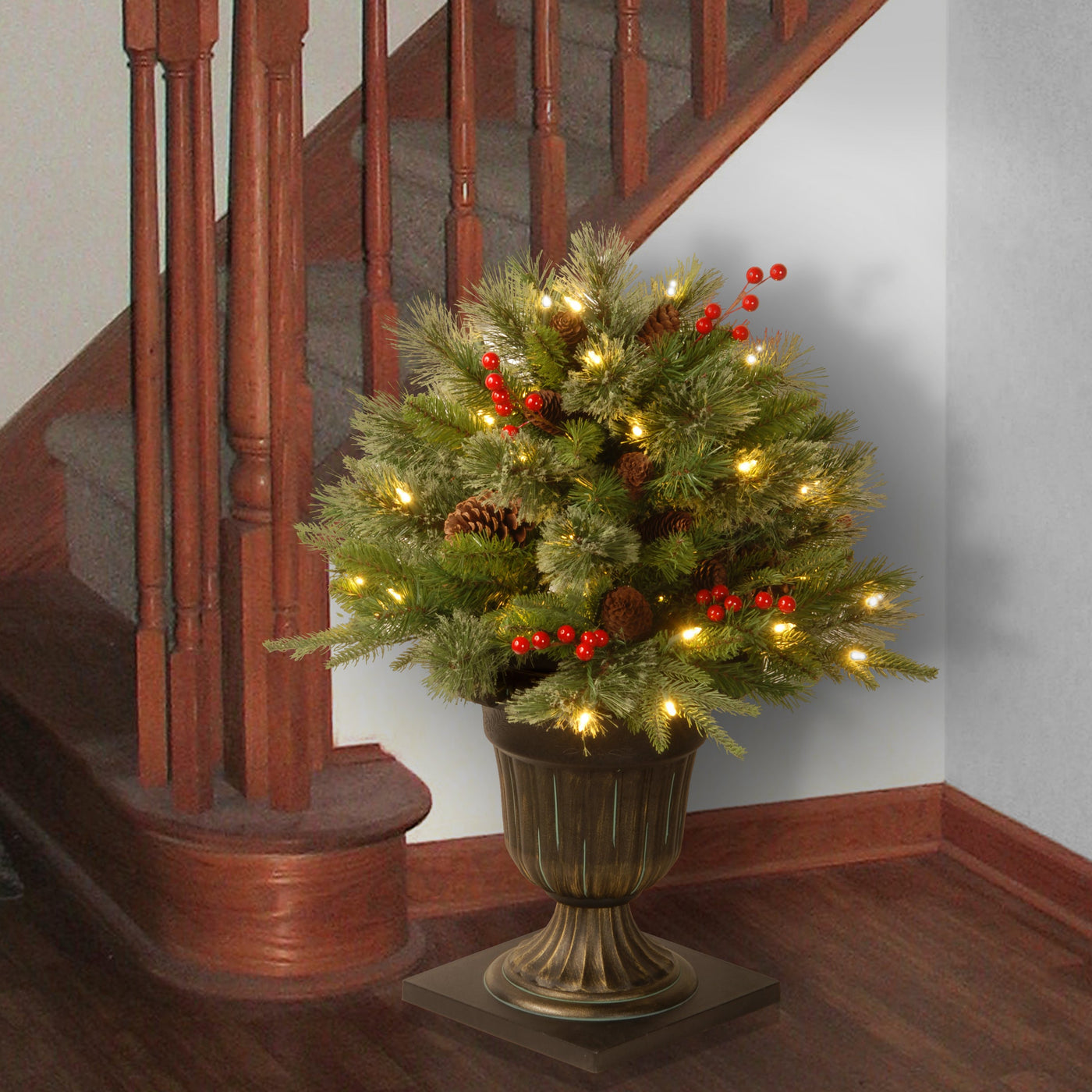 24 in. Colonial Fir Porch Bush with Clear Lights