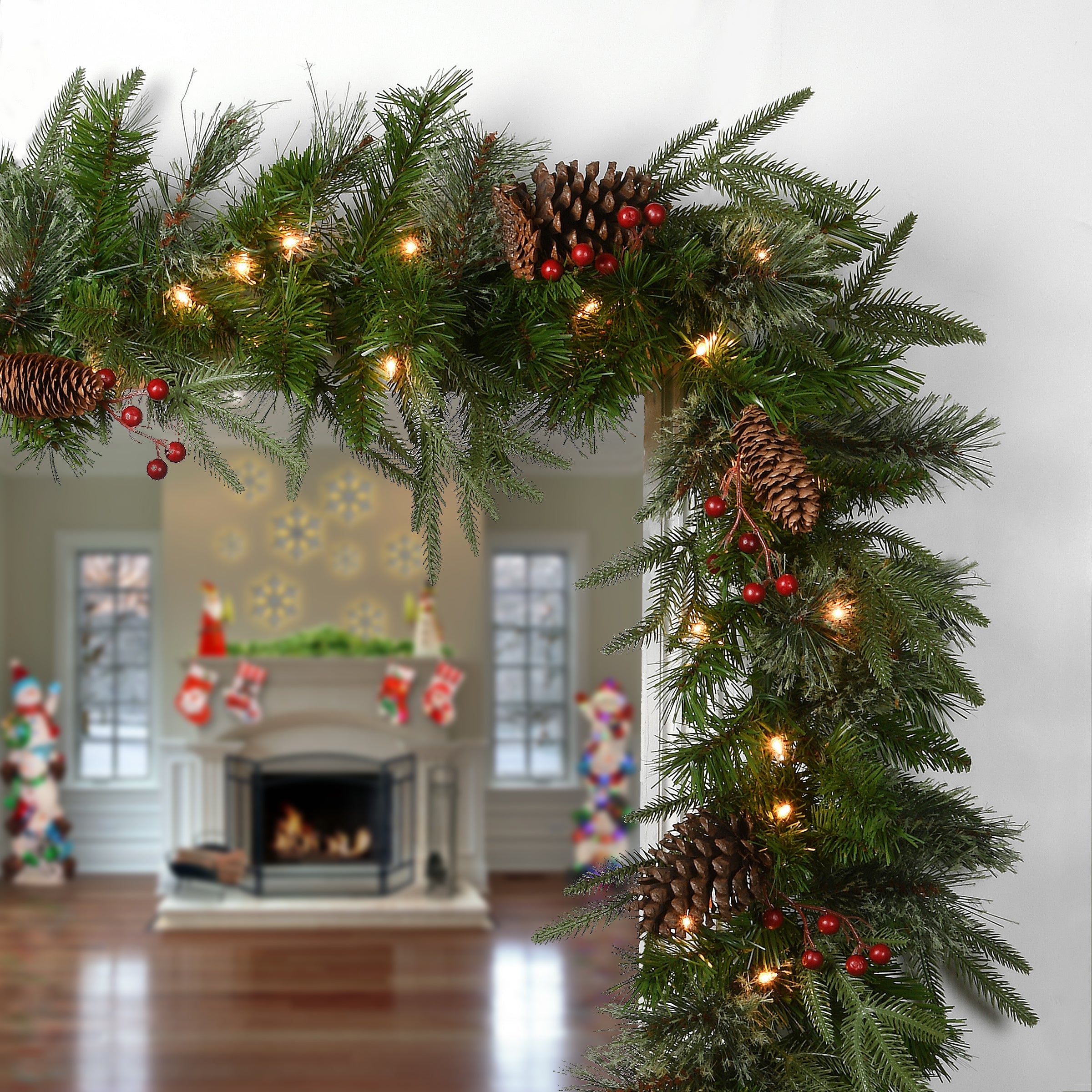 9 ft. Pre-Lit Colonial Fir Garland with Clear Lights