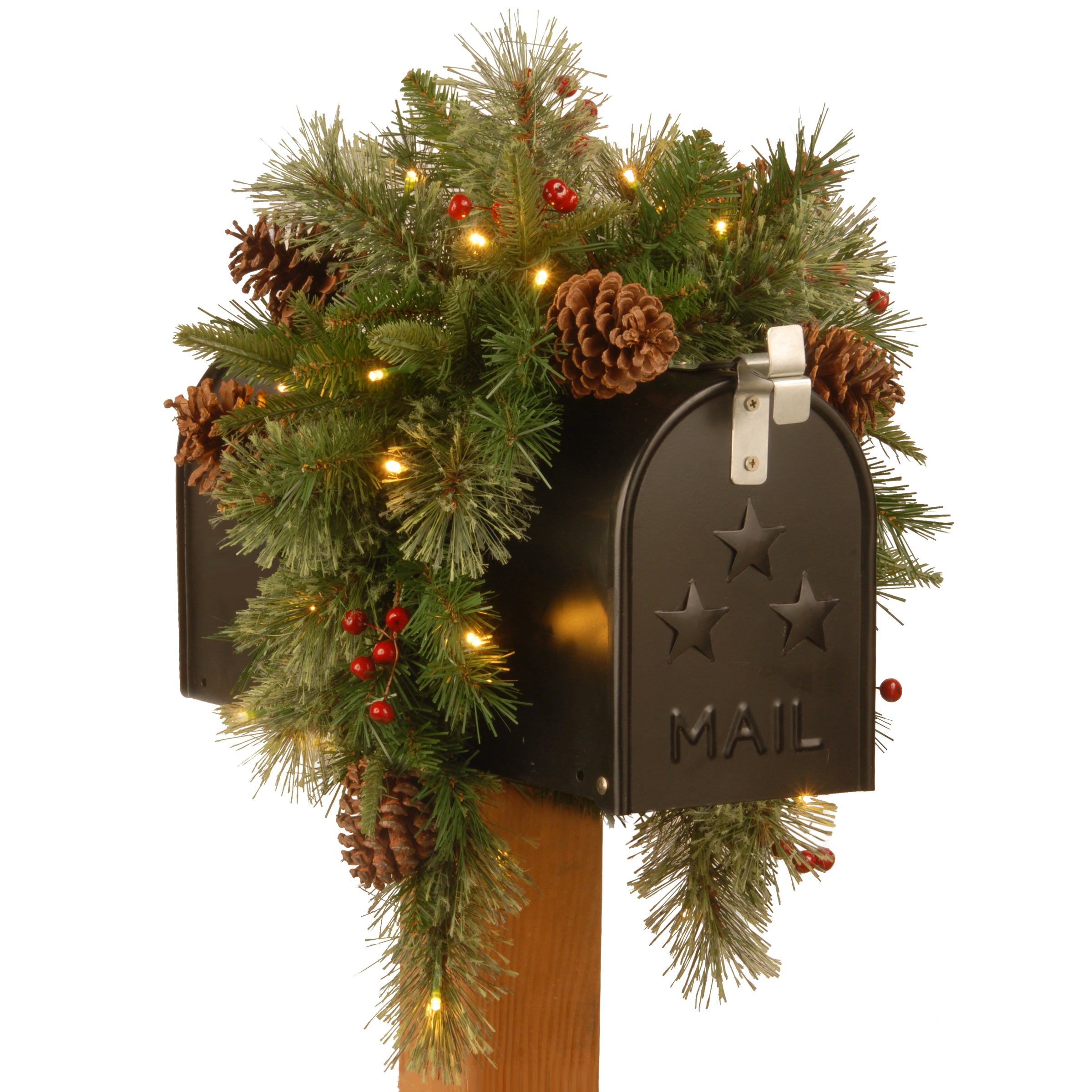36 in. Pre-Lit Colonial Fir Mailbox Swag with LED Lights