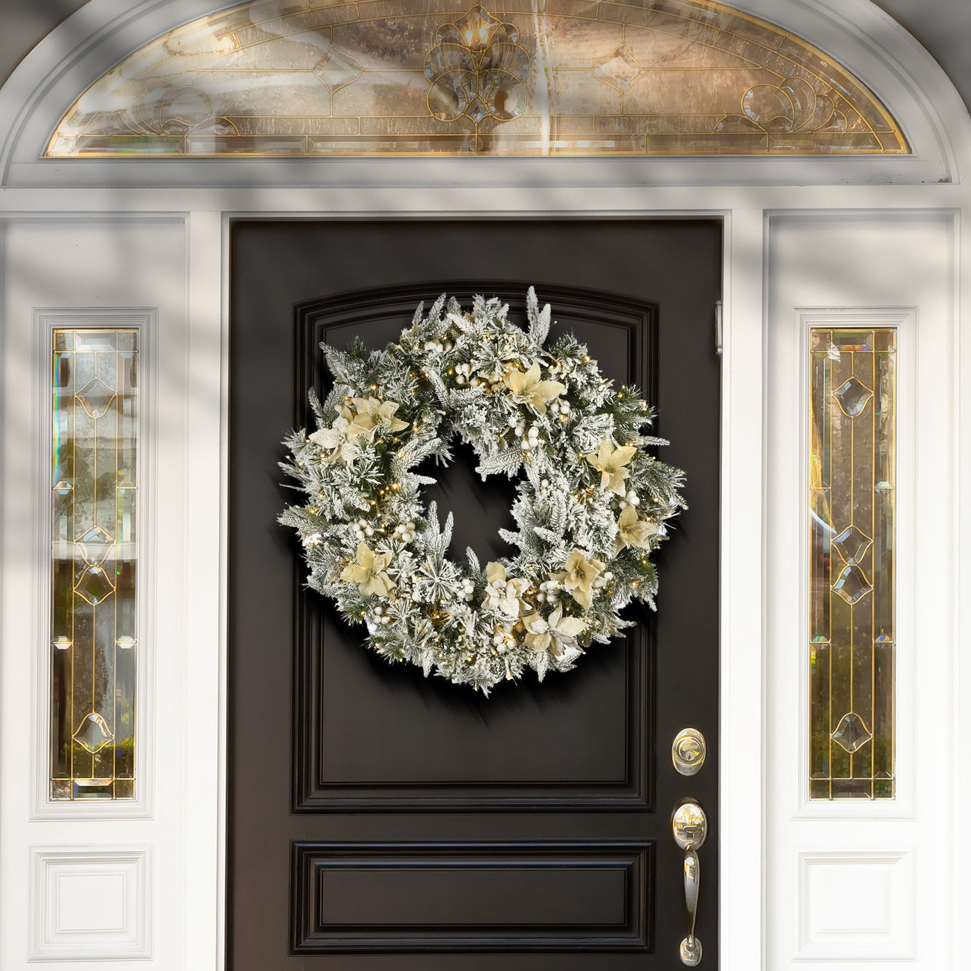 30 in. Pre-Lit Frosted Colonial Fir Wreath with Dual Color LED Cosmic Lights
