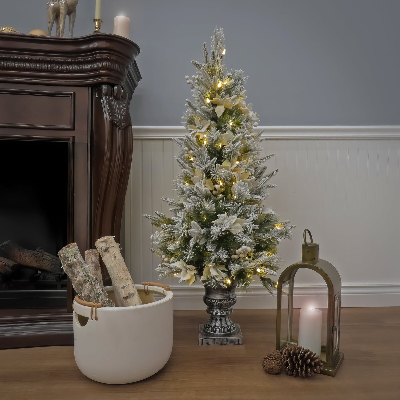 4 ft. Pre-Lit Frosted Colonial Fir Tree with Warm White LED Lights