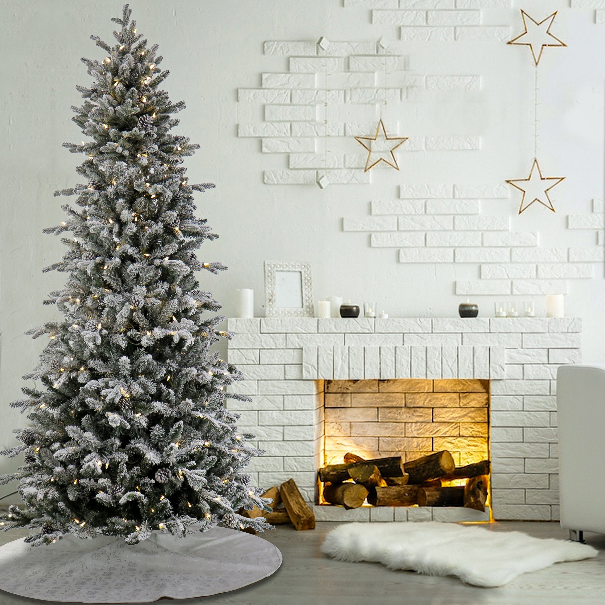 7 ft. Pre-Lit Snowy Calton Pine Tree with LED Lights