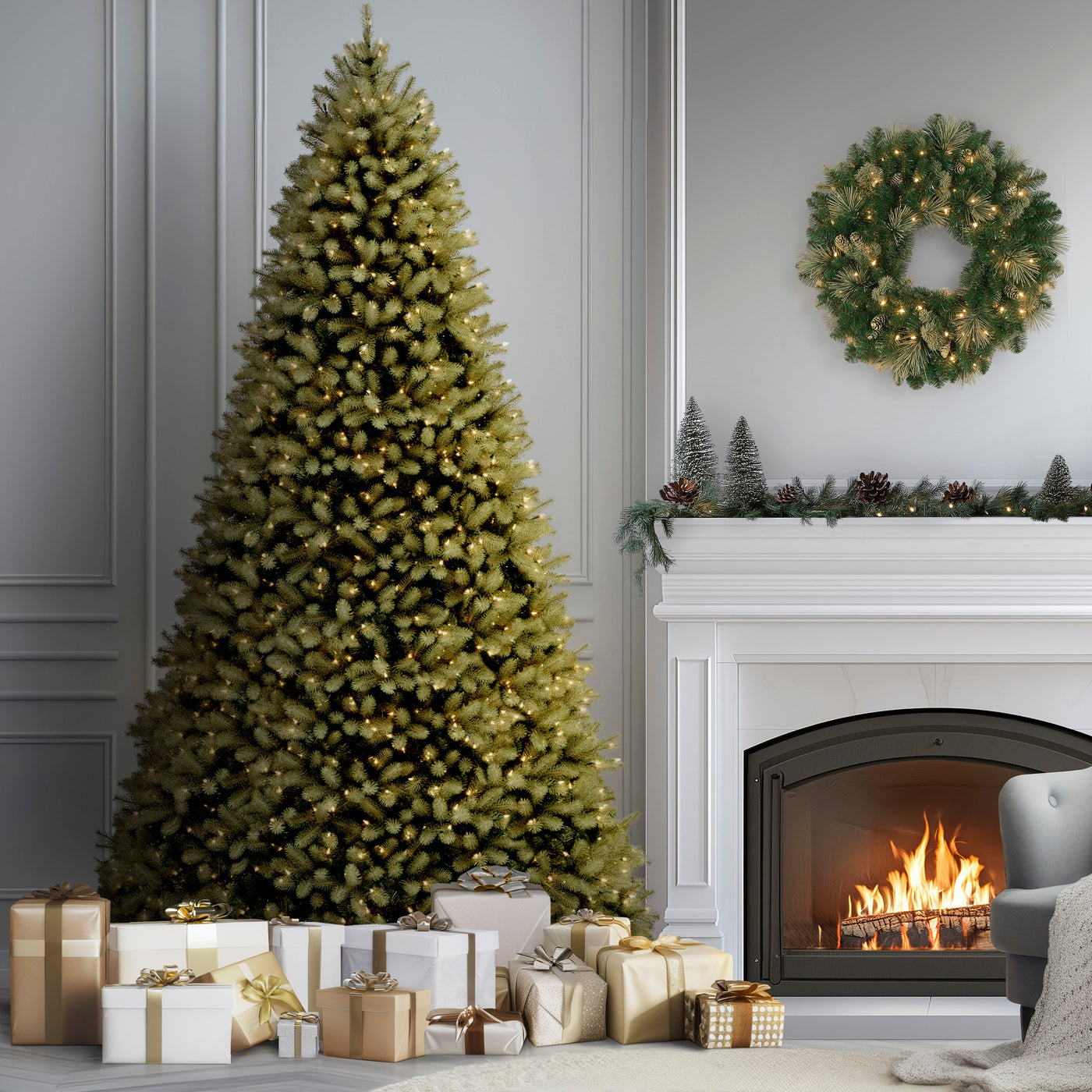 9 ft. Pre-Lit Downswept Douglas Fir Tree with Dual Color LED Lights