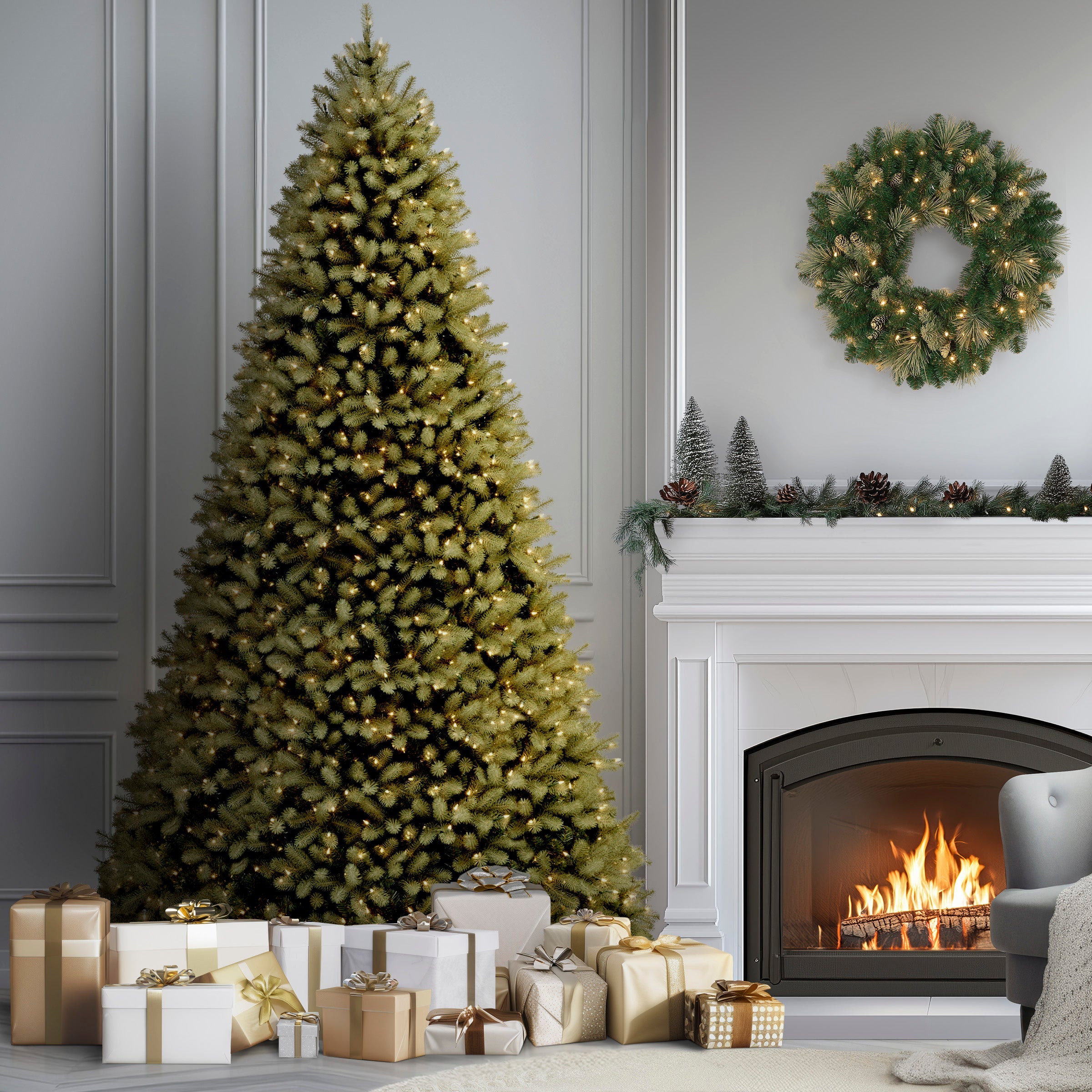 9 ft. Pre-Lit Downswept Douglas Fir Tree with Dual Color LED Lights
