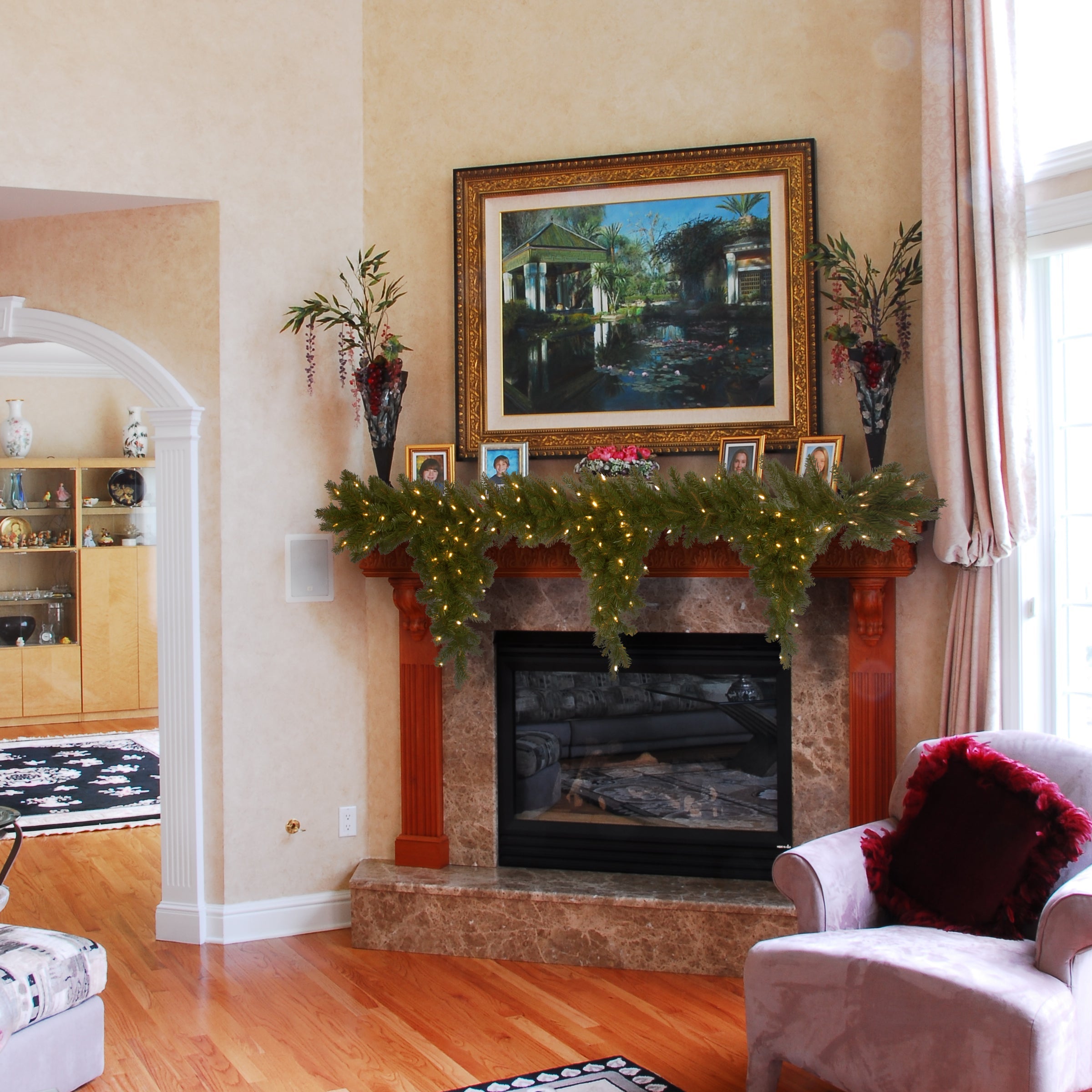 6 ft. Pre-Lit Downswept Douglas Fir Teardrop Garland with White Lights