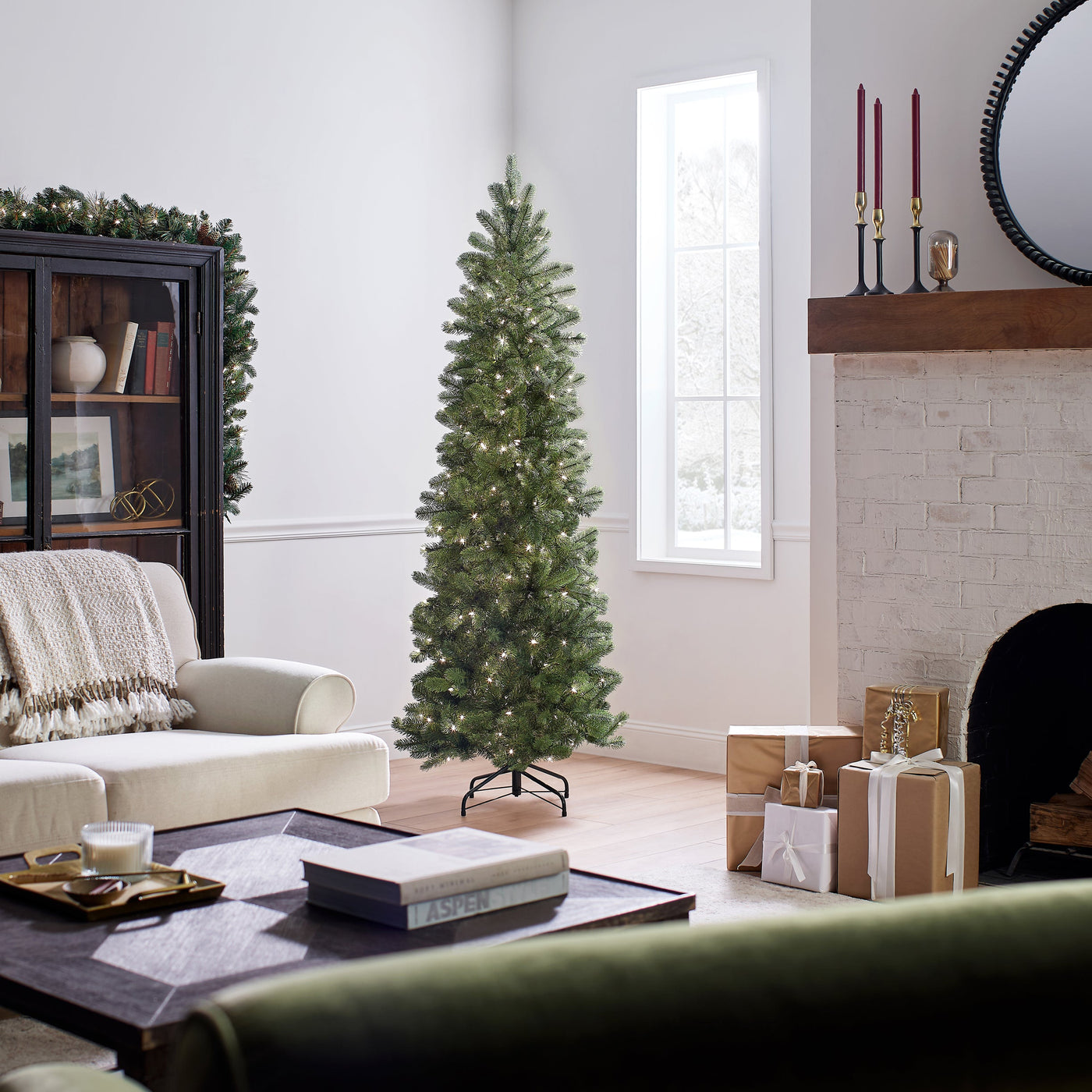 6.5 ft. Pre-Lit Downswept Douglas Fir Pencil Slim Tree with Clear Lights