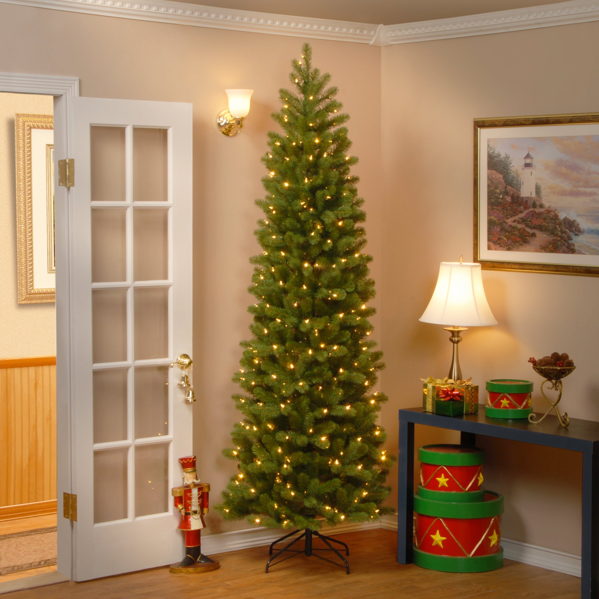 7.5 ft. Pre-Lit Downswept Douglas Fir Pencil Slim Tree with Clear Lights