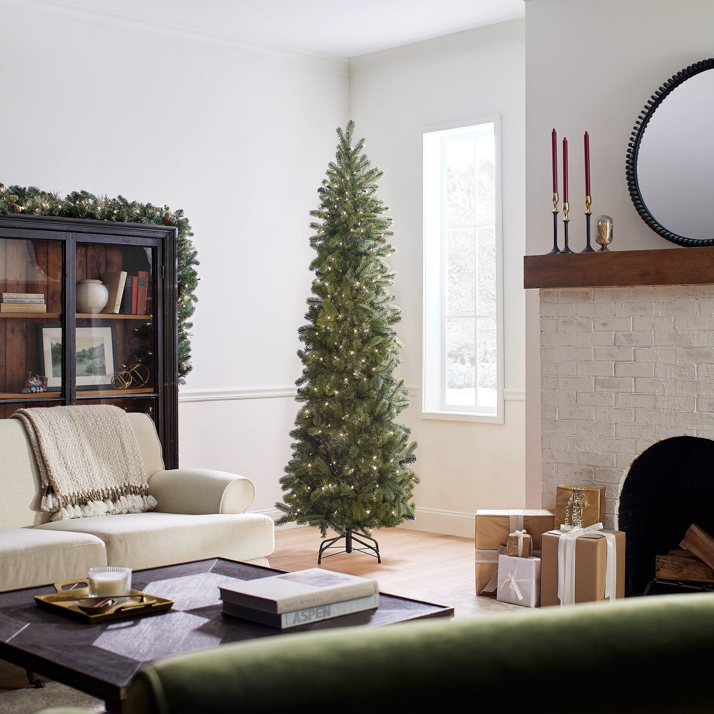7.5 ft. Pre-Lit Downswept Douglas Fir Pencil Slim Tree with Clear Lights