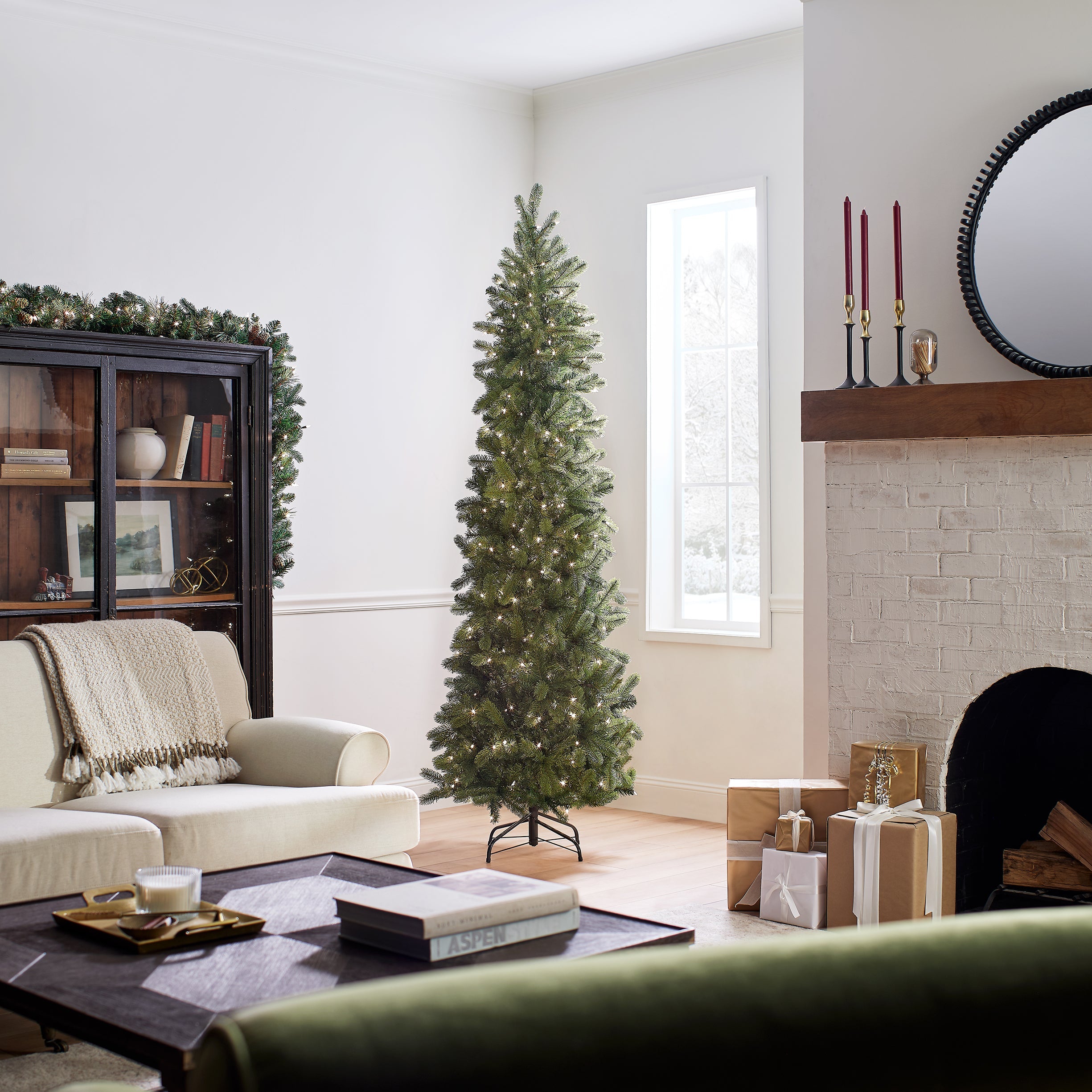 7.5 ft. Pre-Lit Downswept Douglas Fir Pencil Slim Tree with Clear Lights
