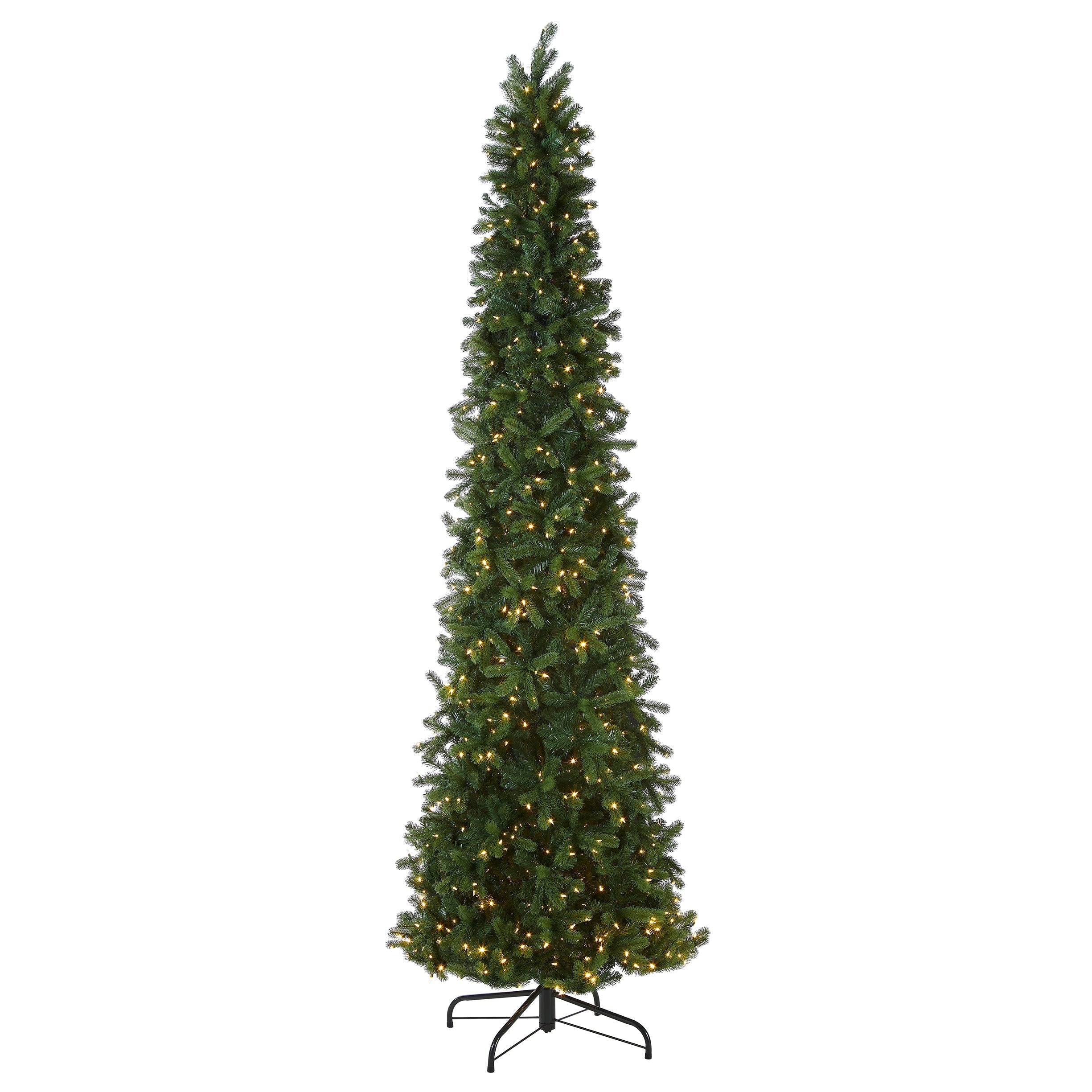 12 ft. Pre-Lit Downswept Douglas Fir Pencil Slim Tree with Dual Color LED Lights
