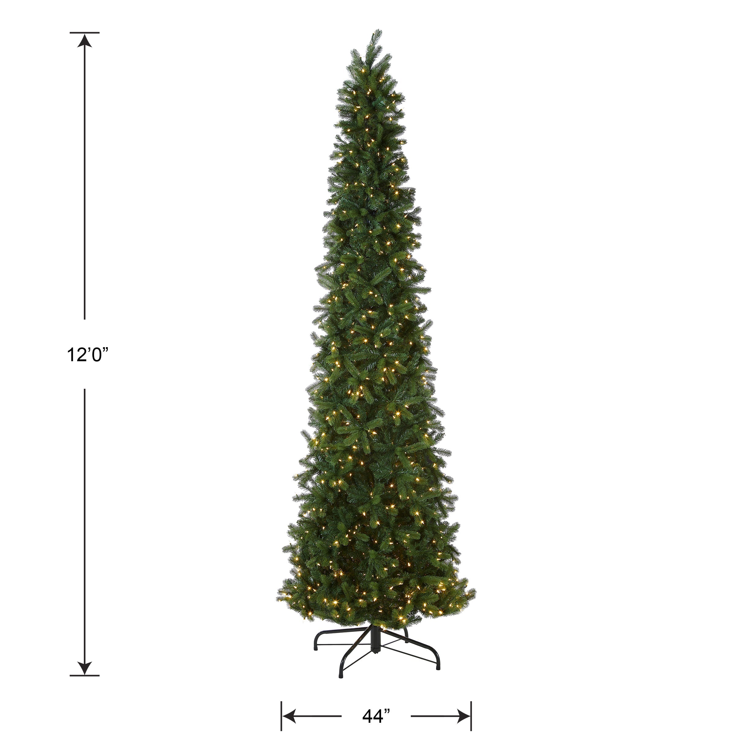 12 ft. Pre-Lit Downswept Douglas Fir Pencil Slim Tree with Dual Color LED Lights