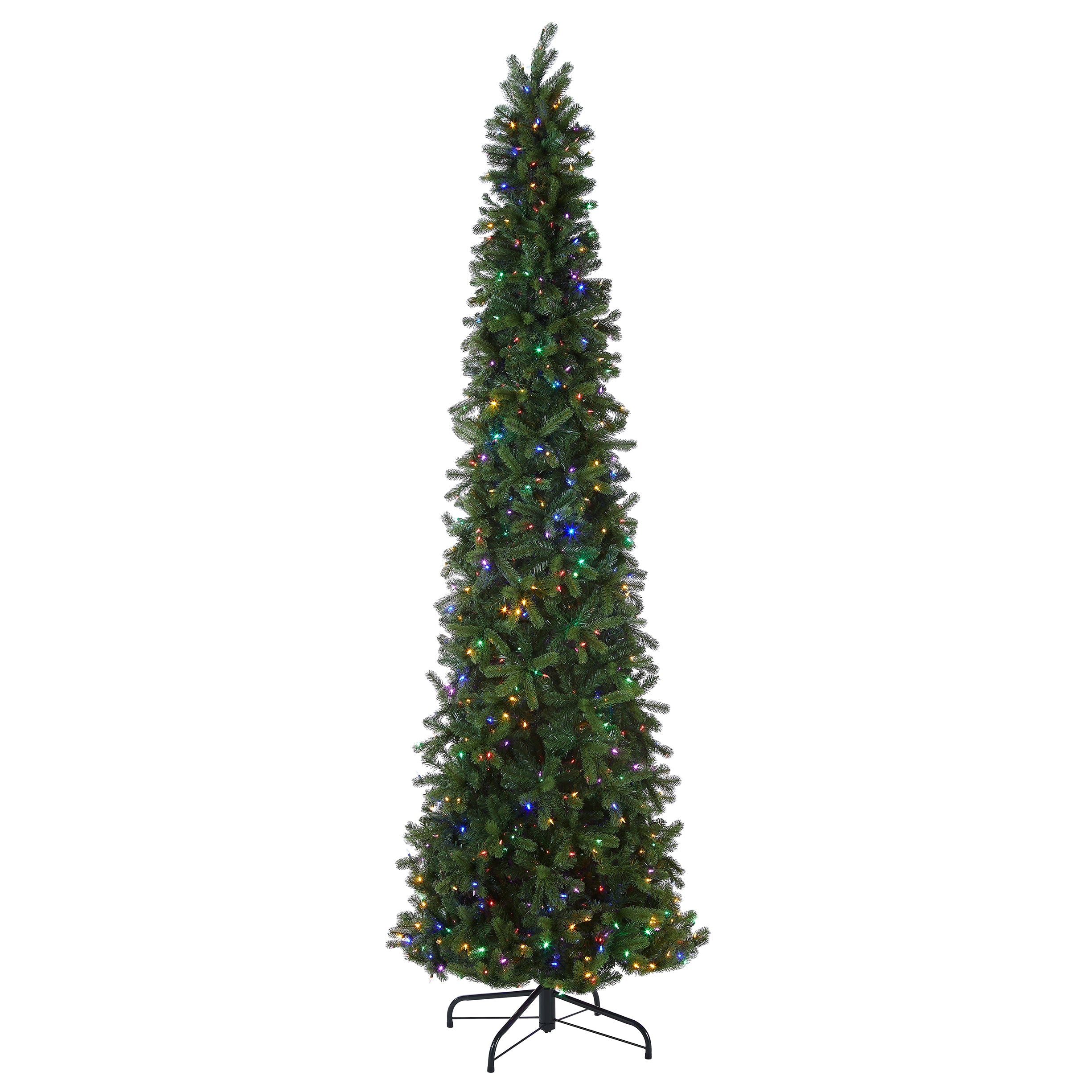 12 ft. Pre-Lit Downswept Douglas Fir Pencil Slim Tree with Dual Color LED Lights