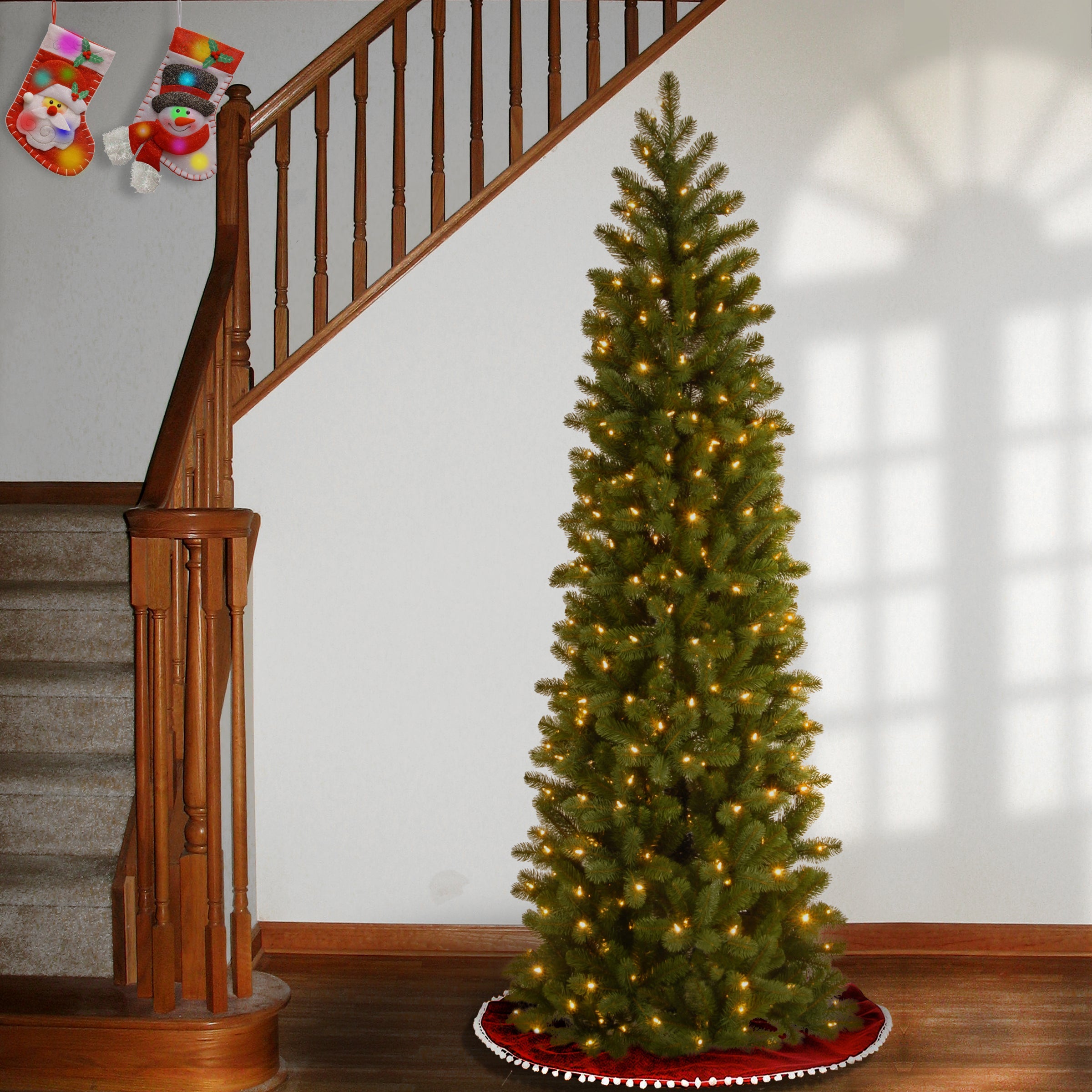6.5 ft. Pre-Lit Downswept Douglas Fir Pencil Slim Tree with Dual Color LED Lights