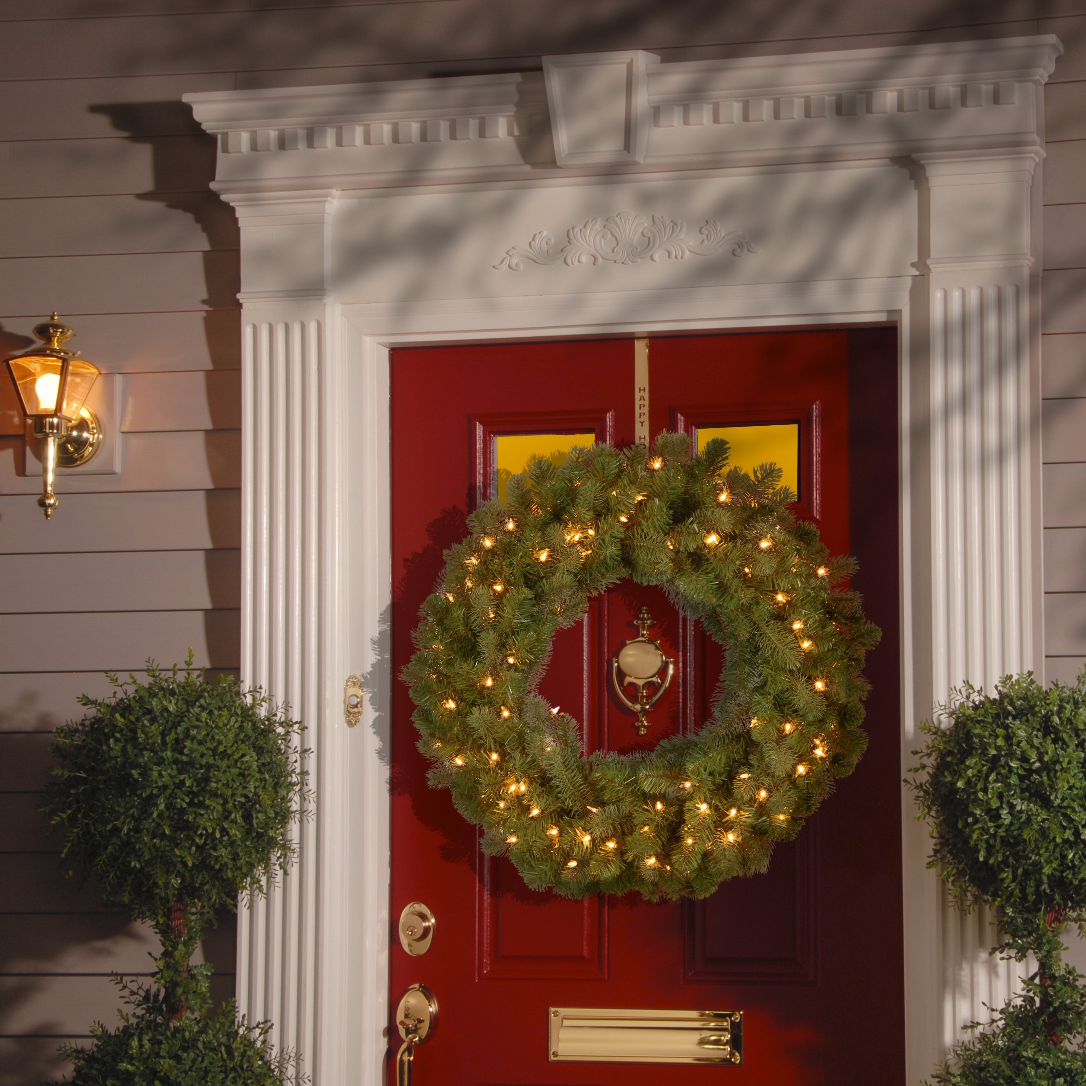 24 in. Pre-Lit Downswept Douglas Fir Wreath with Warm White LED Lights