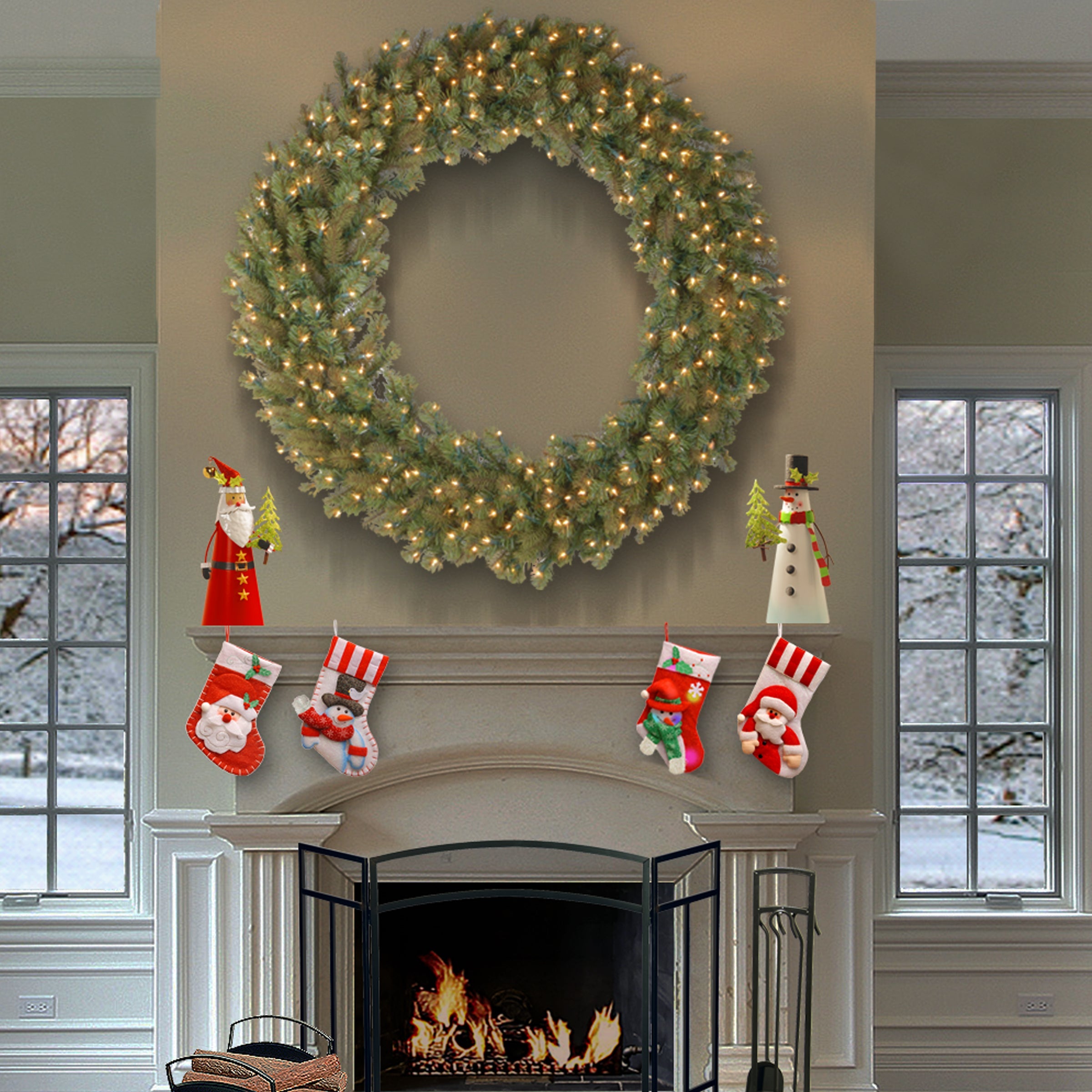 42 in.Pre-Lit Downswept Douglas Wreath with Warm White LED Lights