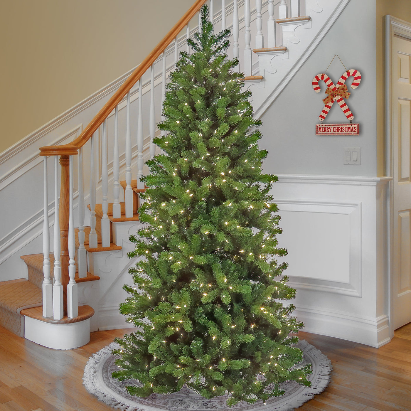 7.5 ft. Pre-Lit Downswept Douglas Fir Slim Tree with Warm White LED Lights