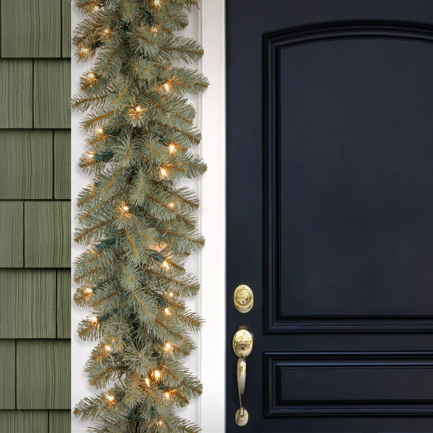 9 ft. Pre-Lit Downswept Douglas Blue Garland with Clear Lights
