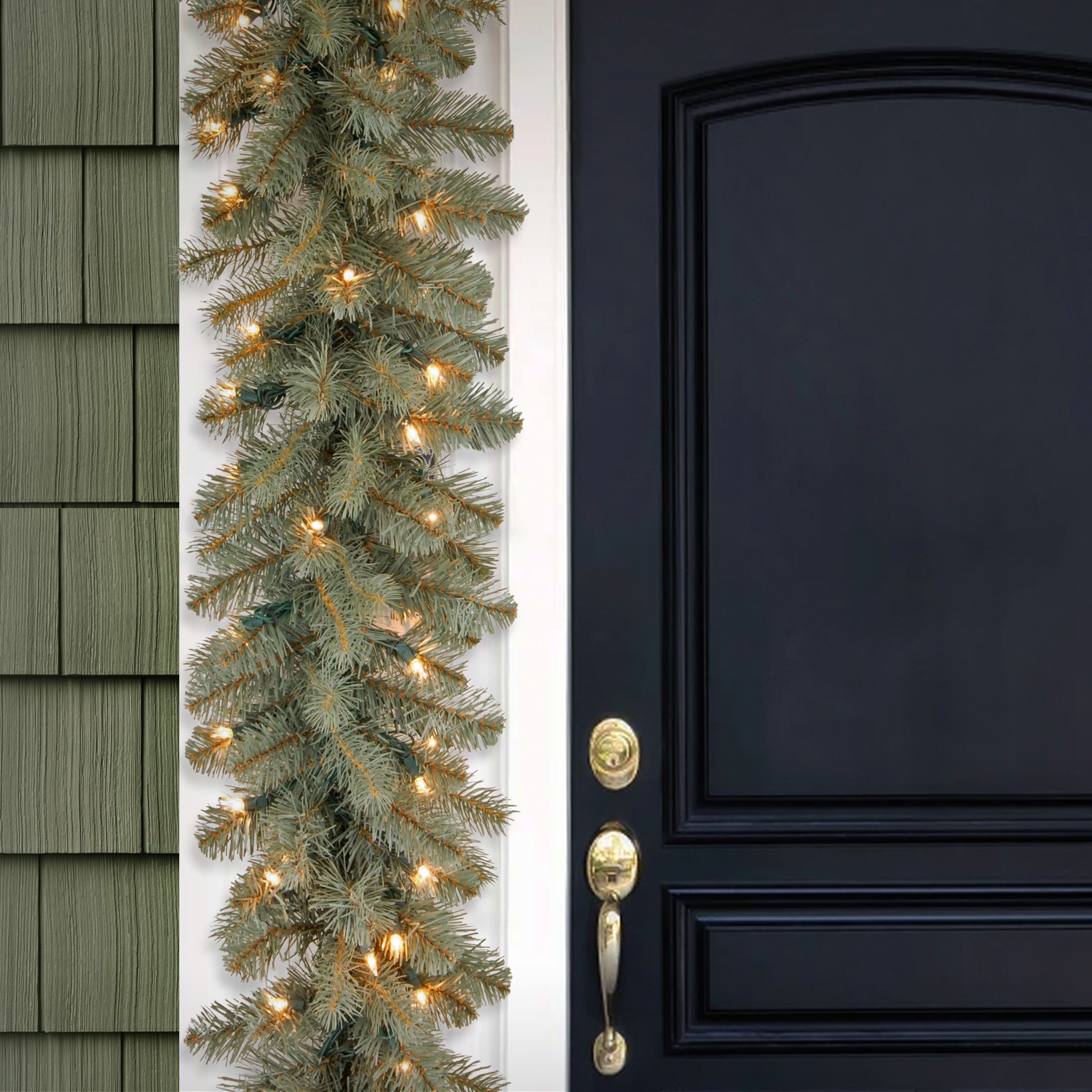 9 ft. Pre-Lit Downswept Douglas Blue Garland with Clear Lights