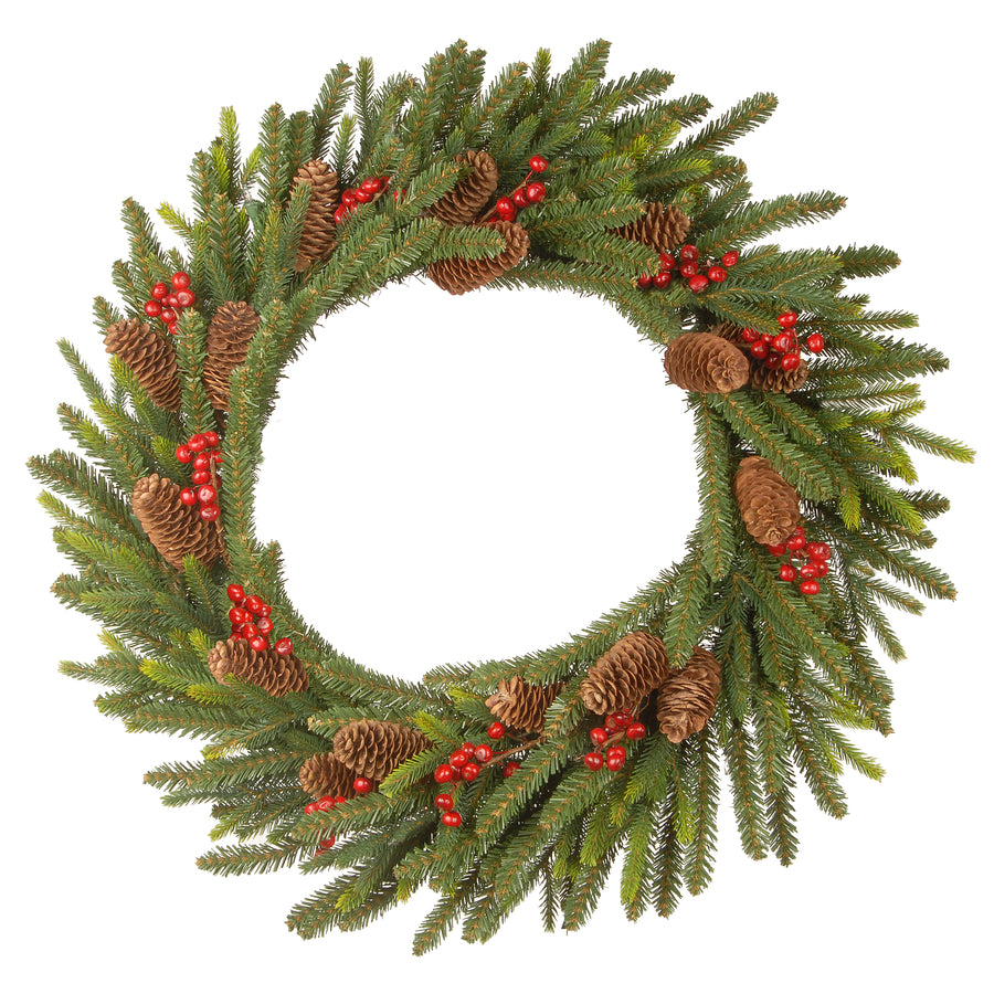 24 in. Pre-Lit Dorchester Fir Wreath with LED Lights