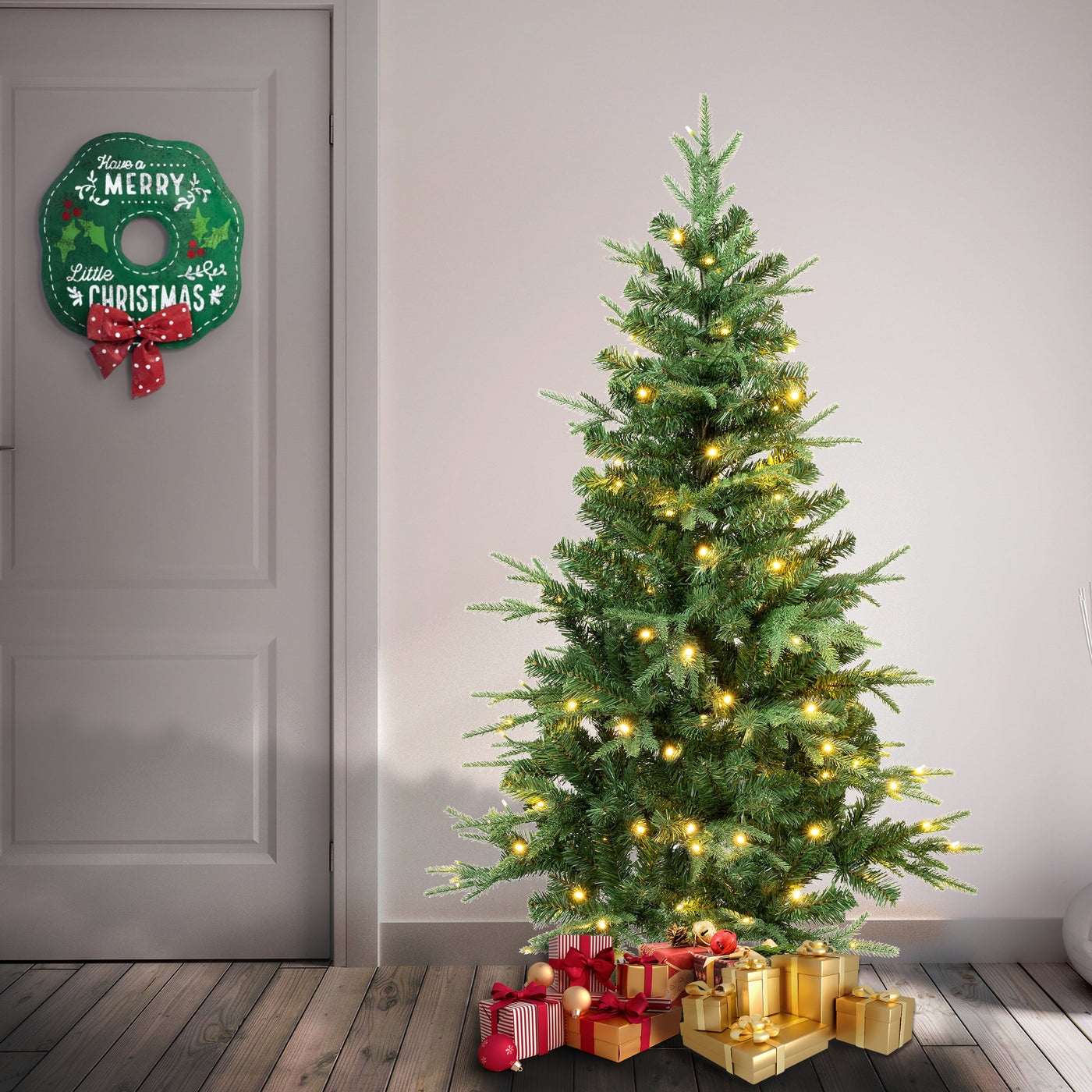 4.5 ft. Pre-Lit Duxbury Light Green Tree with Warm White LED Lights