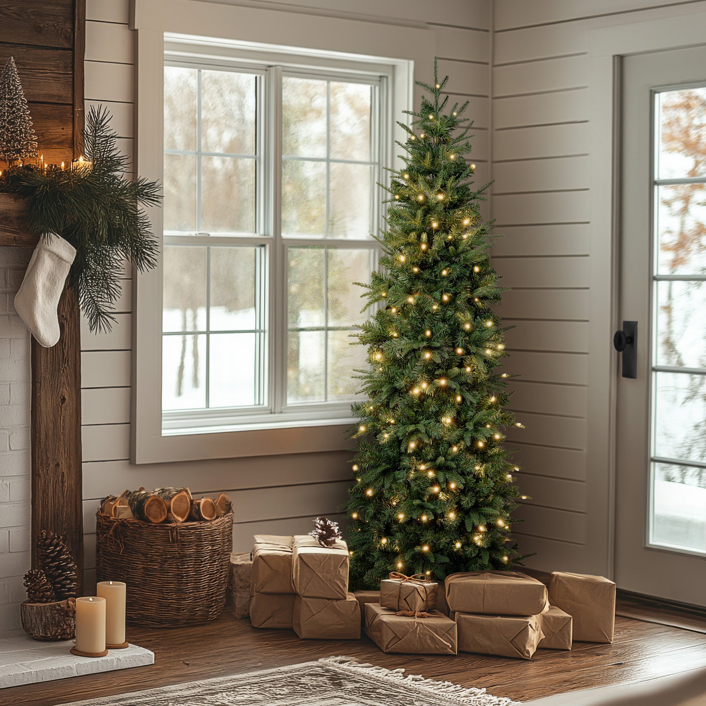 6 ft. Pre-Lit Duxbury Feel Real Slim Tree with LED Lights