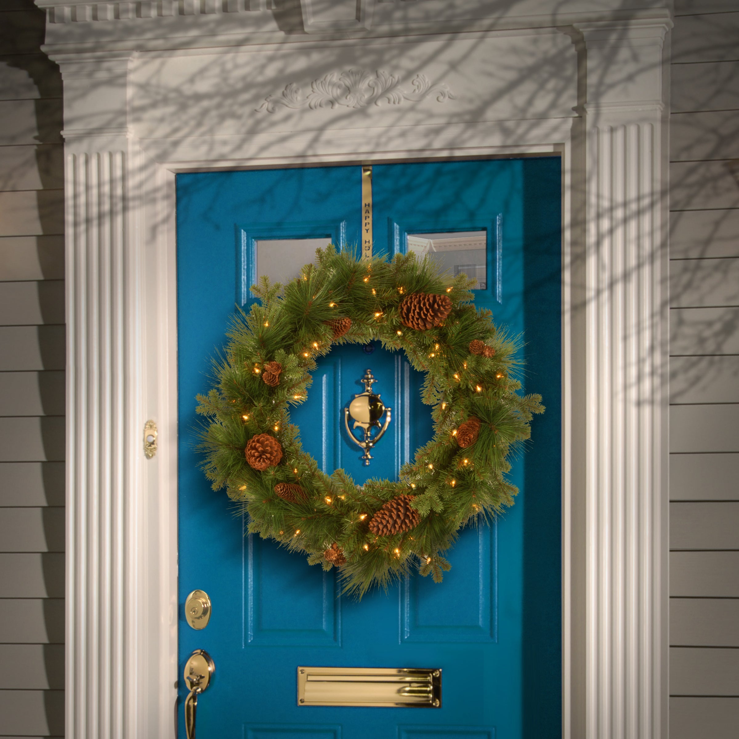 24 in. Pre-Lit Eastwood Spruce Wreath with Warm White LED Lights