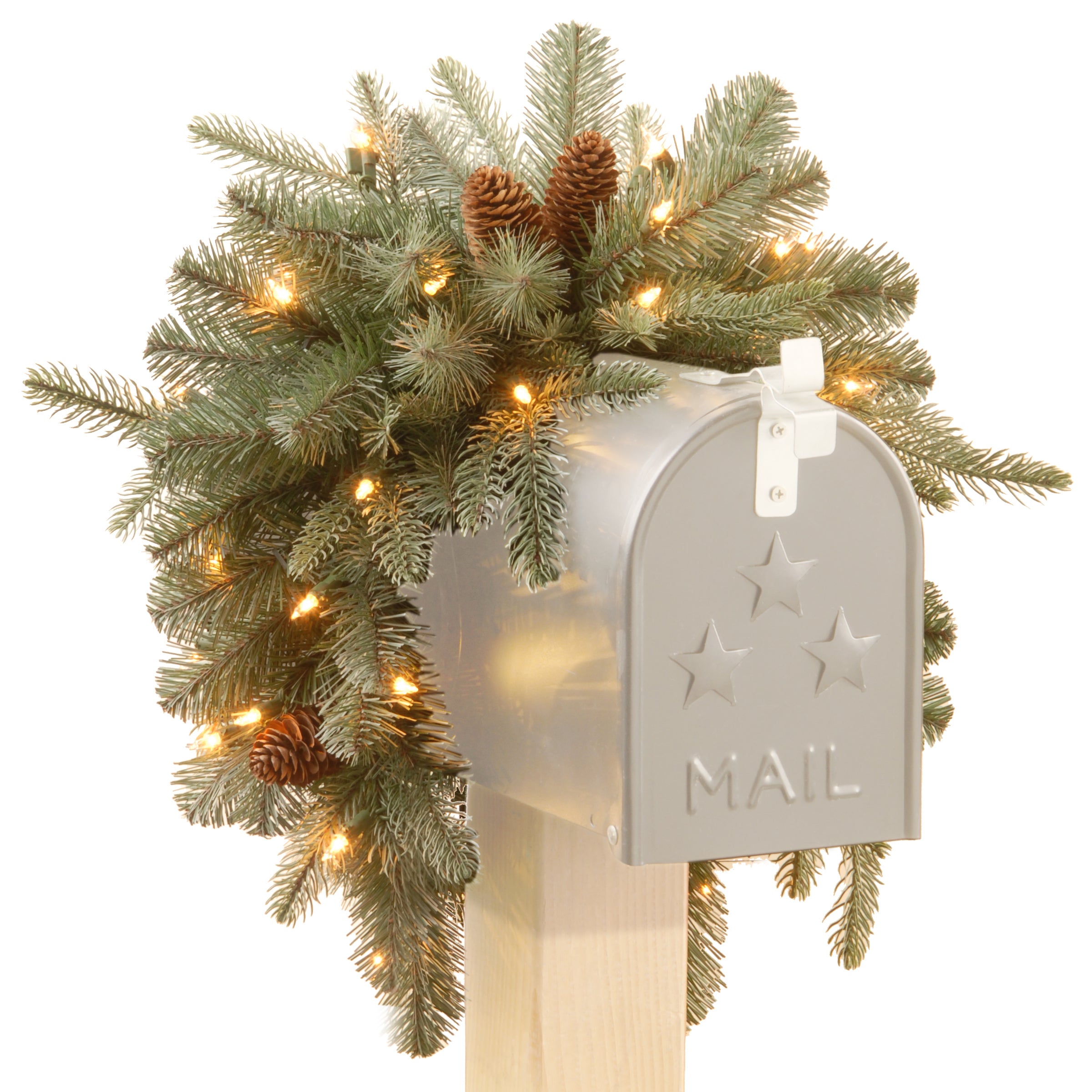 36 in. Pre-Lit Frosted Arctic Spruce Mailbox Swag with LED Lights