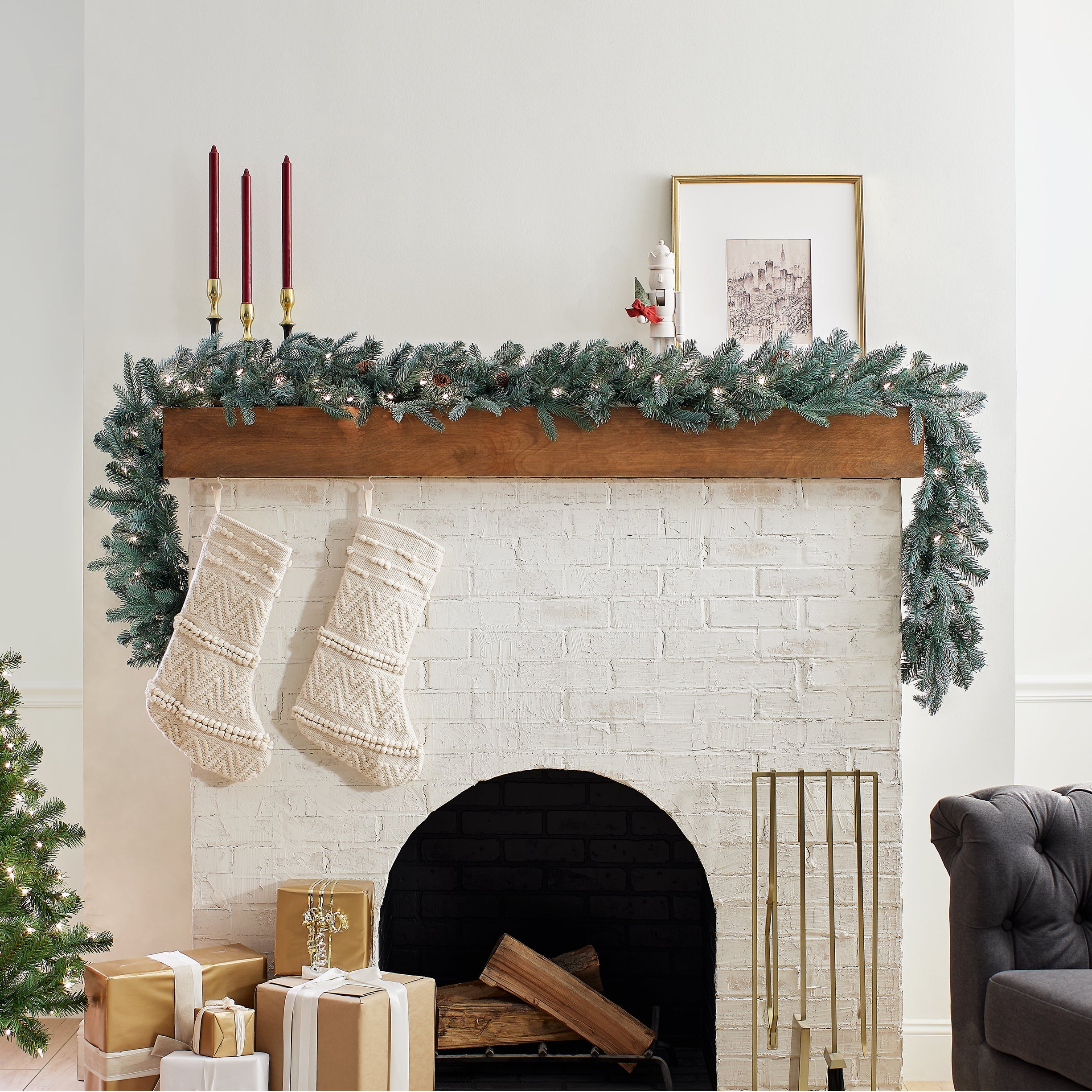 9 ft. Pre-Lit Frosted Arctic Spruce Garland with Clear Lights