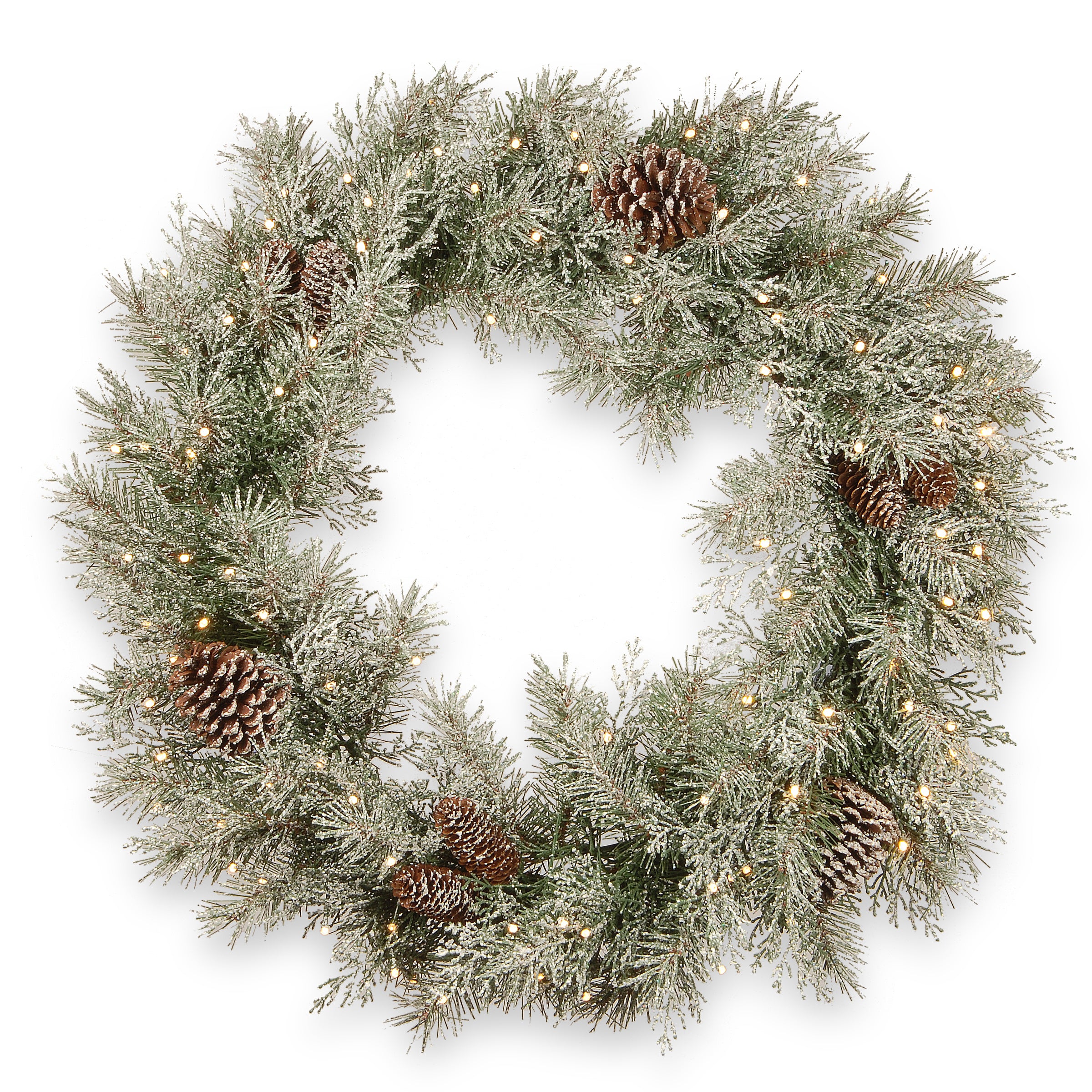 30 in. Pre-Lit Frosted Mountain Spruce Wreath with LED Lights