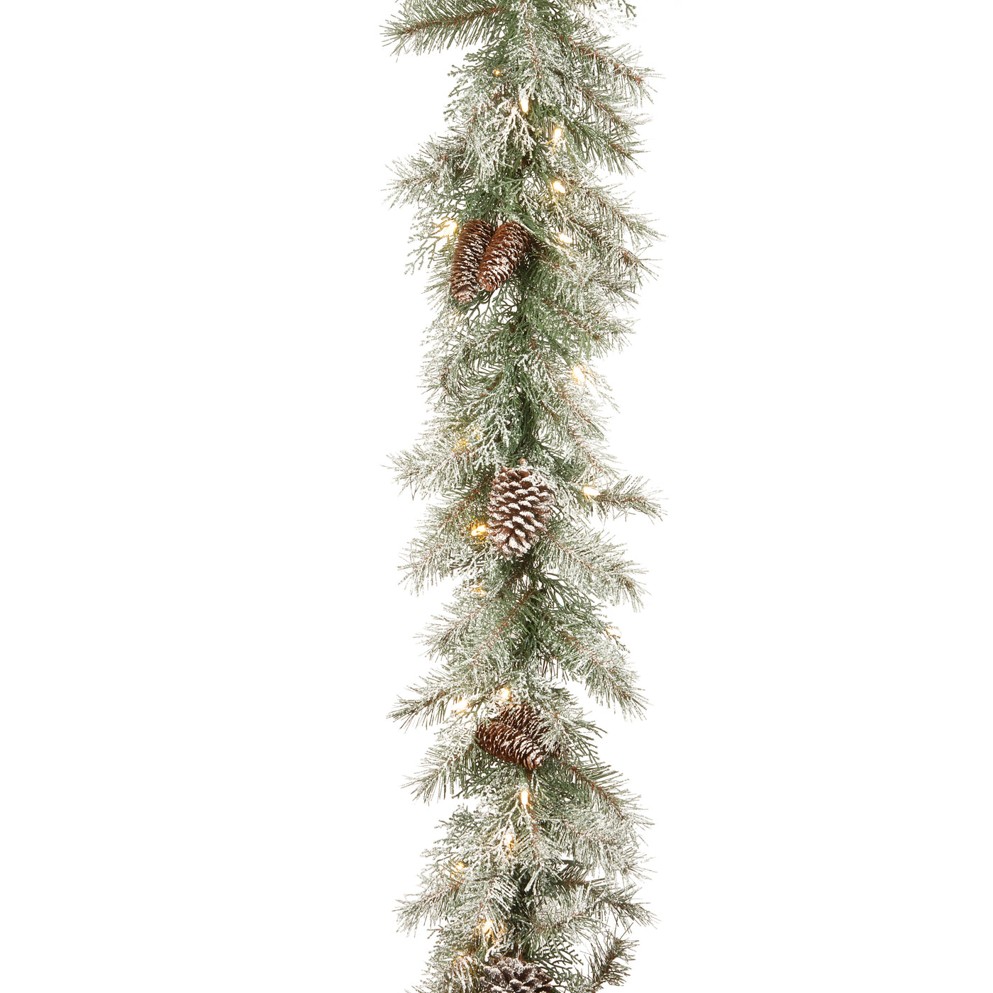9 ft. Pre-Lit Frosted Mountain Spruce Garland with Clear Lights