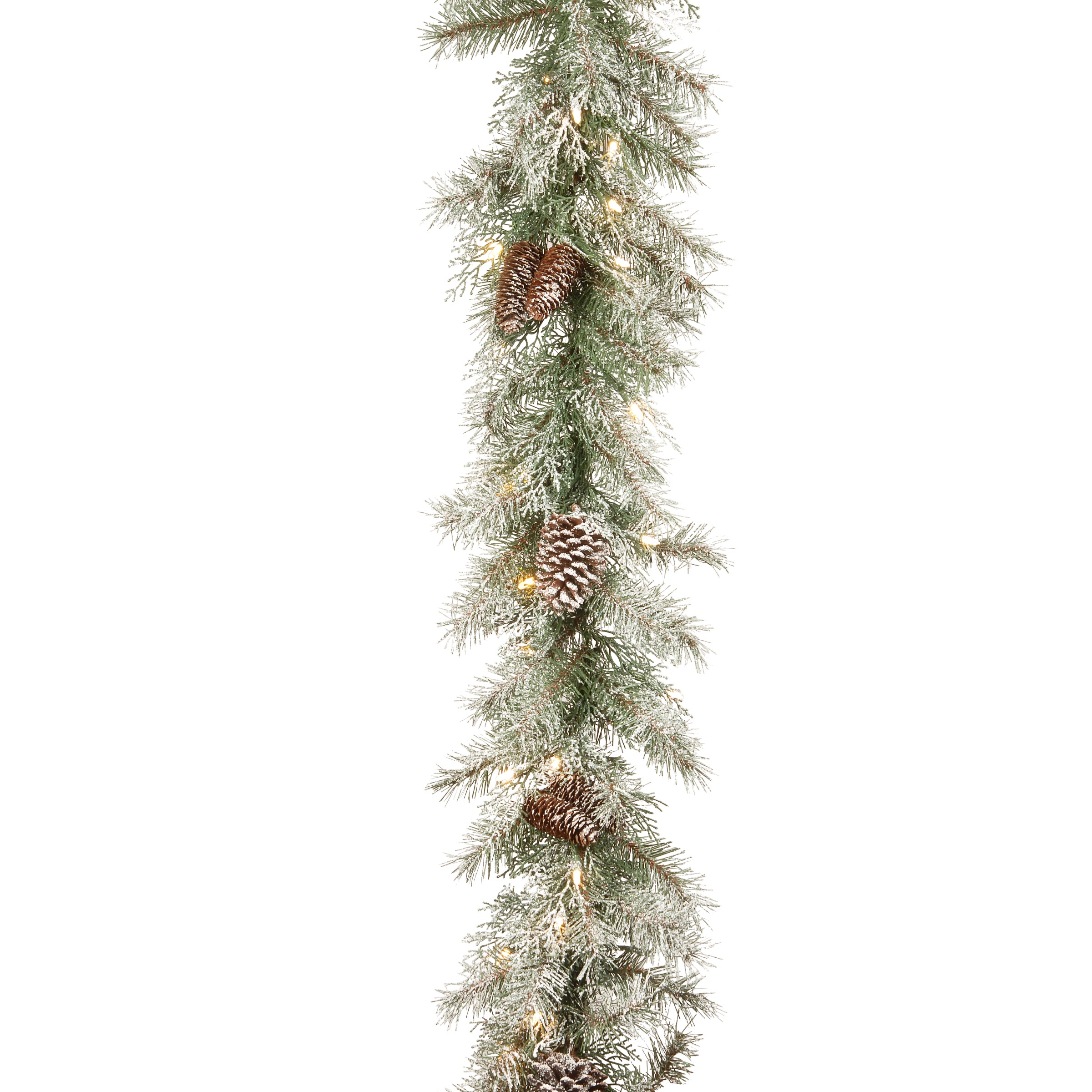 9 ft. Pre-Lit Frosted Mountain Spruce Garland with Clear Lights