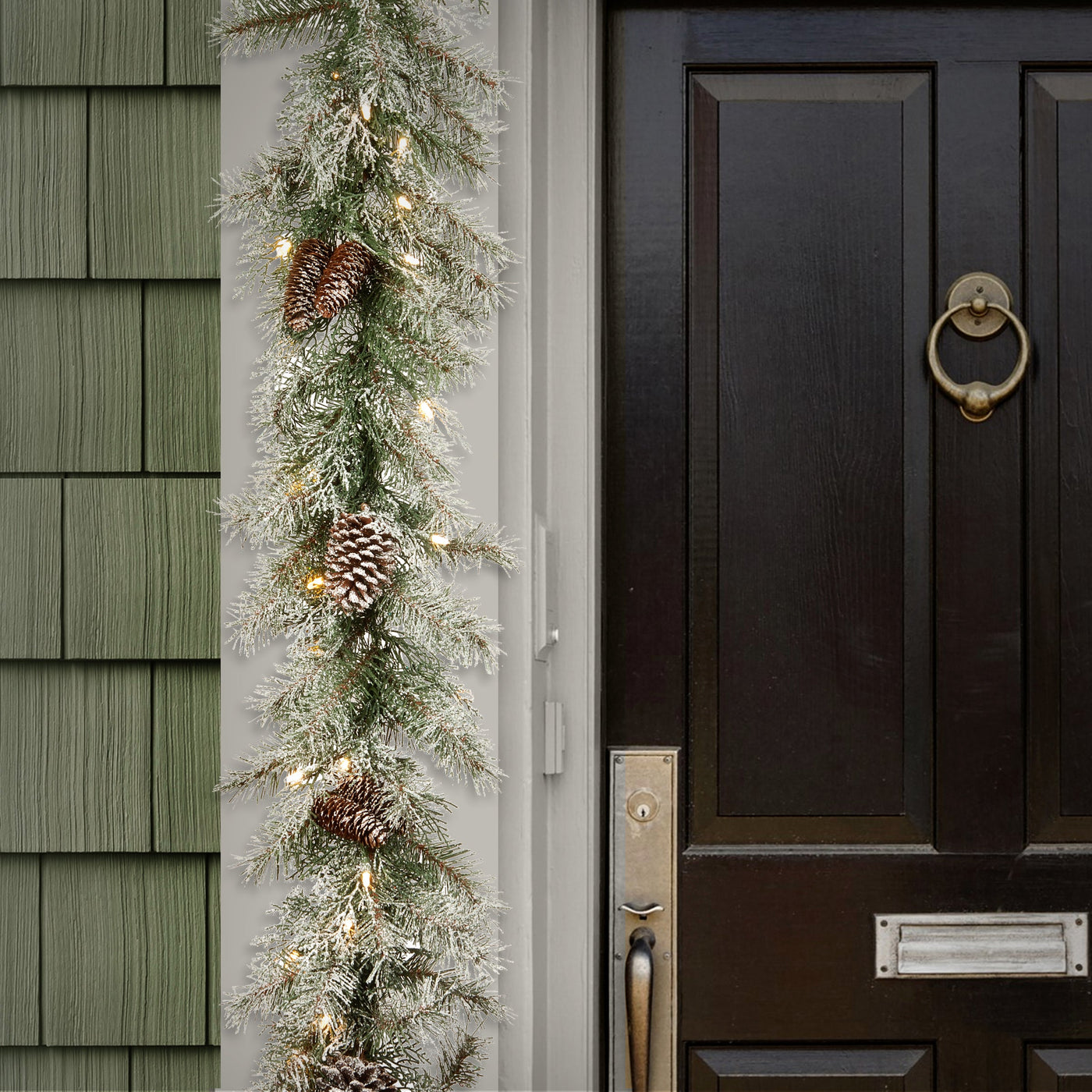 9 ft. Pre-Lit Frosted Mountain Spruce Garland with Clear Lights