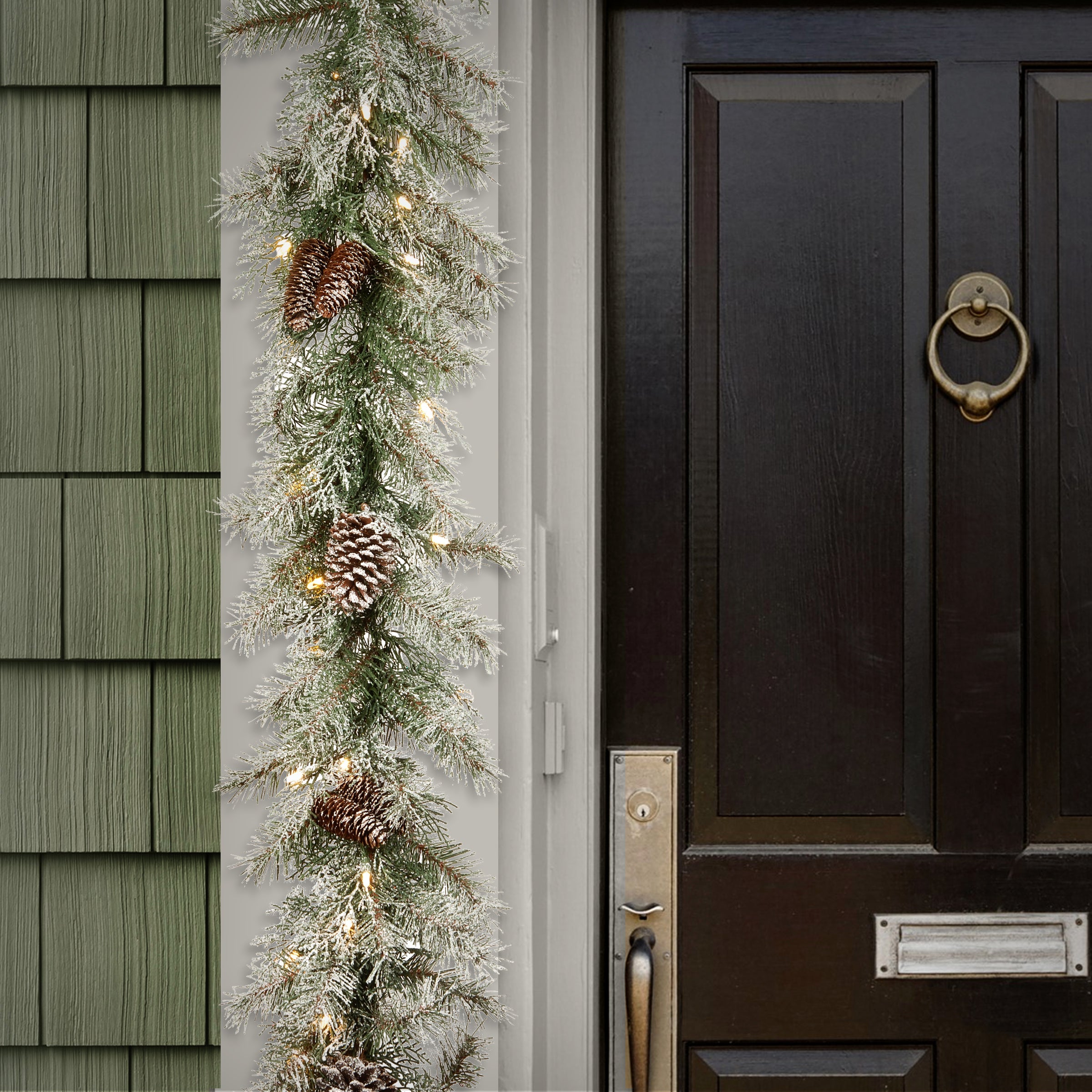 9 ft. Pre-Lit Frosted Mountain Spruce Garland with Clear Lights