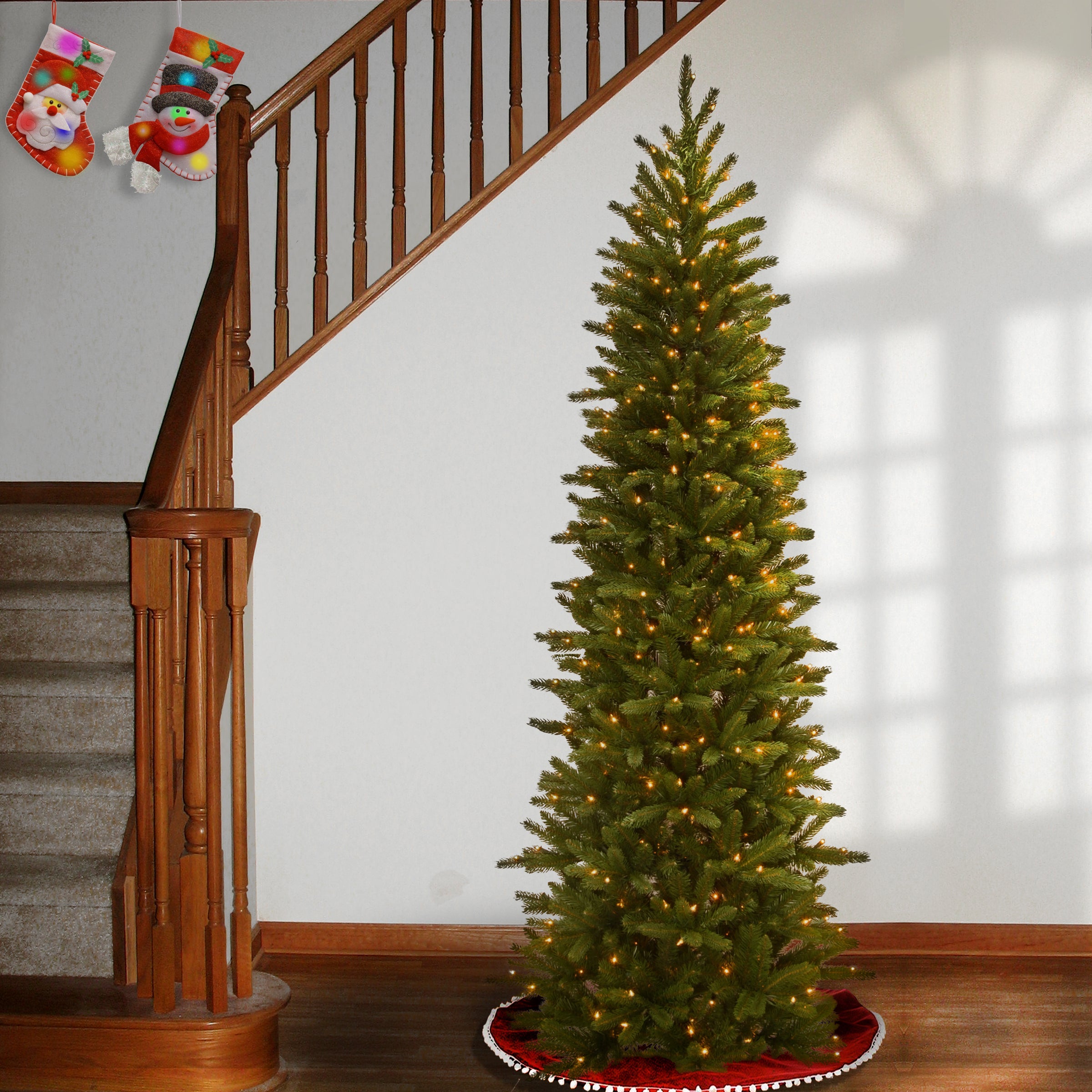 7.5 ft. Pre-Lit Grande Fir Pencil Slim Tree with Clear Lights