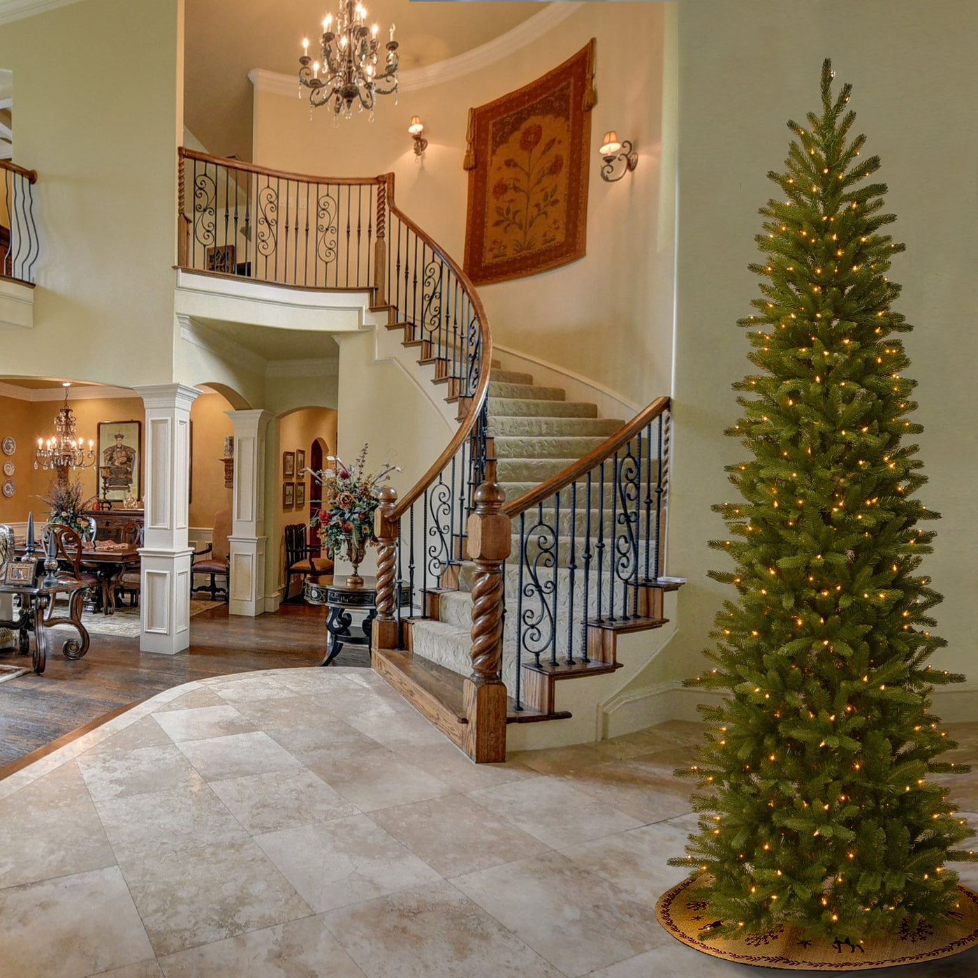 9 ft. Pre-Lit Grande Fir Pencil Slim Tree with Clear Lights