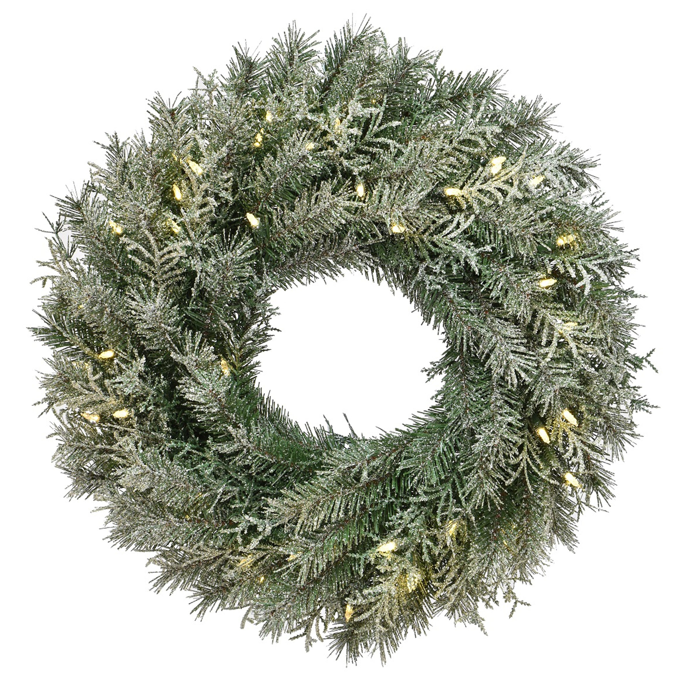 24 in. Pre-Lit Snowy Stonington Fir Wreath with LED Lights