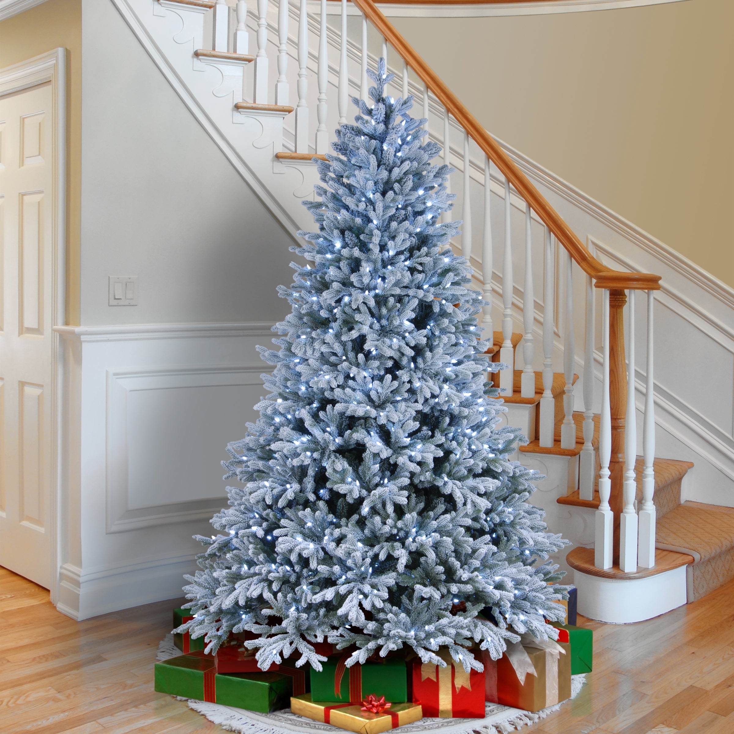 7.5 ft. Pre-Lit Snowy Hamilton Spruce Tree with Warm White Lights