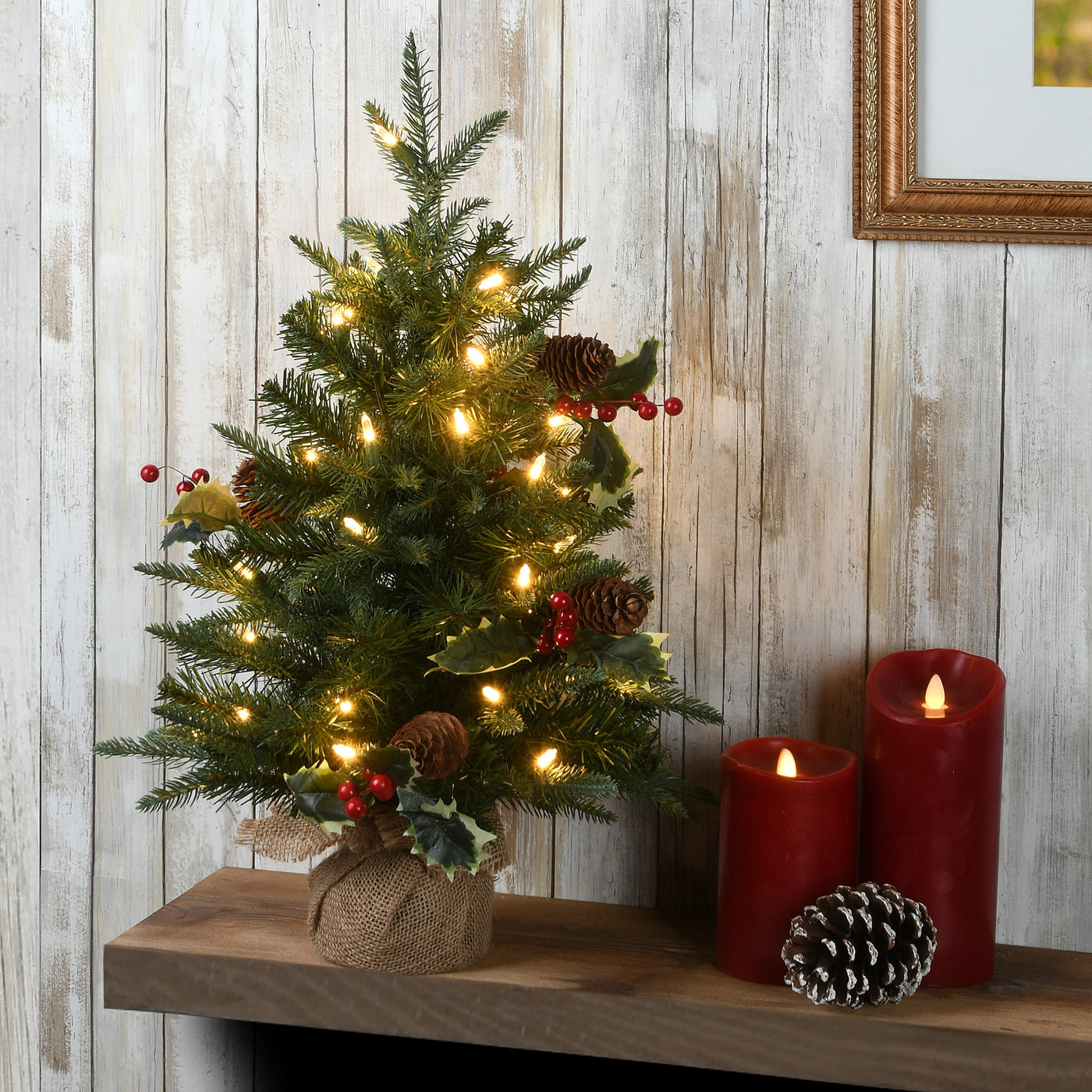 2 ft. Pre-Lit Happy Hill Pine Tree with LED Lights