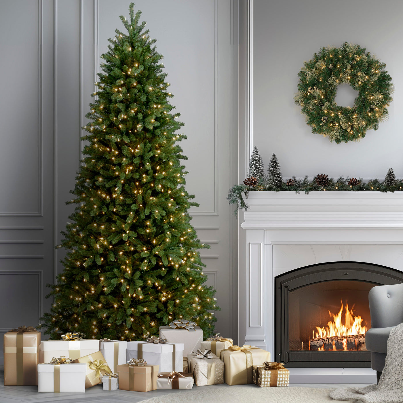 9 ft. Pre-Lit Jersey Fraser Fir Slim Tree with Clear Lights