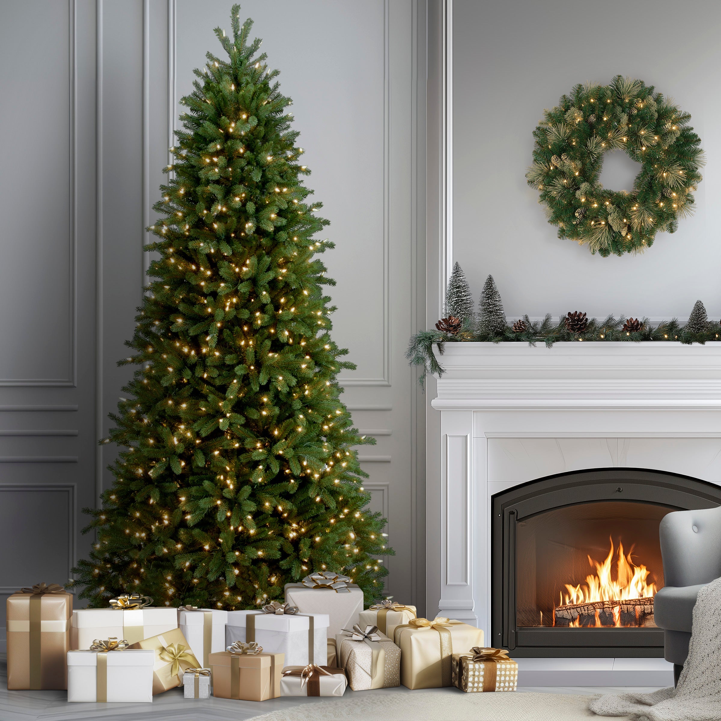 9 ft. Pre-Lit Jersey Fraser Fir Slim Tree with Clear Lights