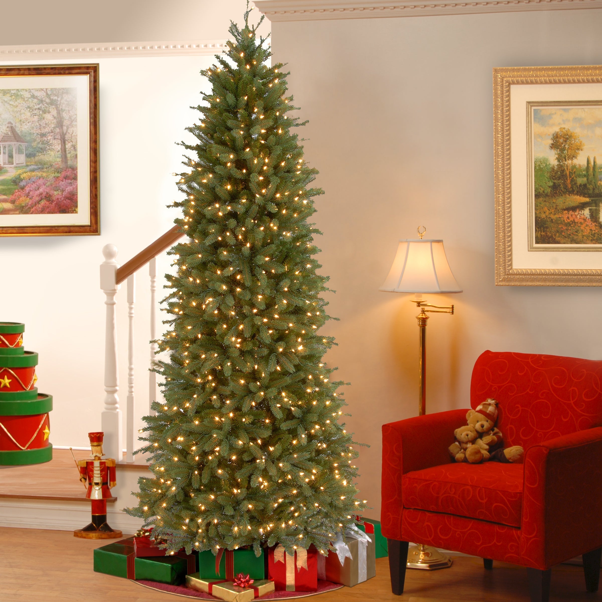 6.5 ft. Pre-Lit Jersey Fraser Fir Pencil Slim Tree with Clear Lights