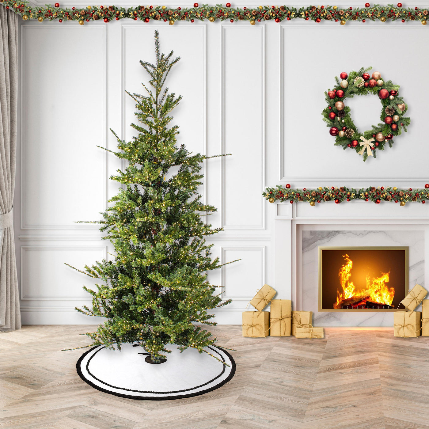 10 ft. Pre-Lit Lark Pine Feel Real Medium Tree with Warm White LED Rice Lights