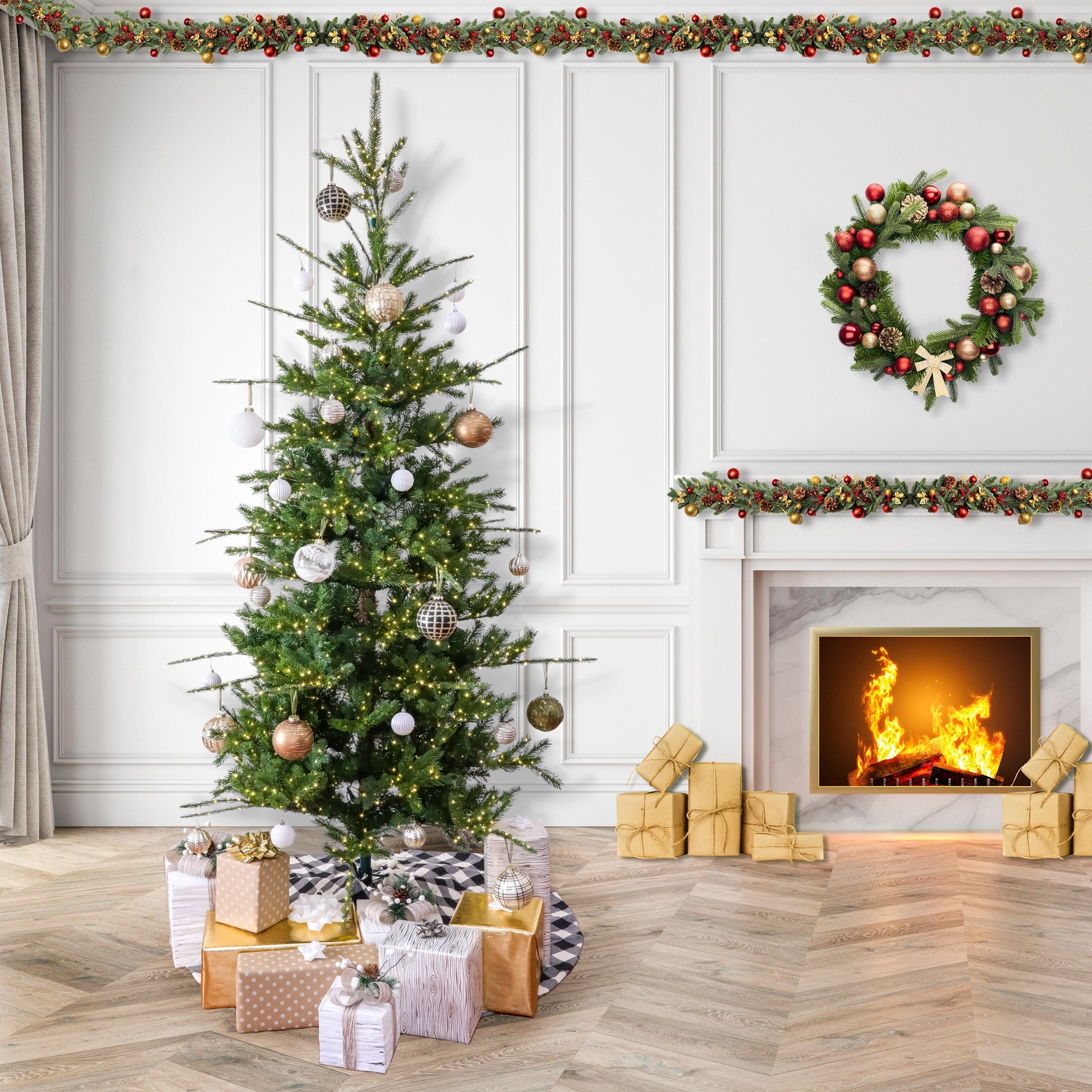 10 ft. Pre-Lit Lark Pine Feel Real Medium Tree with Warm White LED Rice Lights