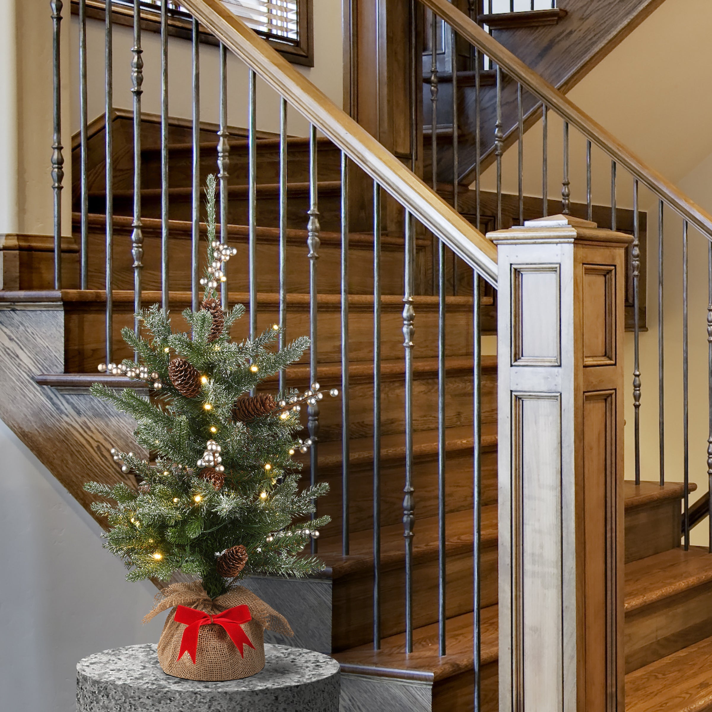 2 ft. Pre-Lit Snowy Morgan Tree with Battery Operated Lights