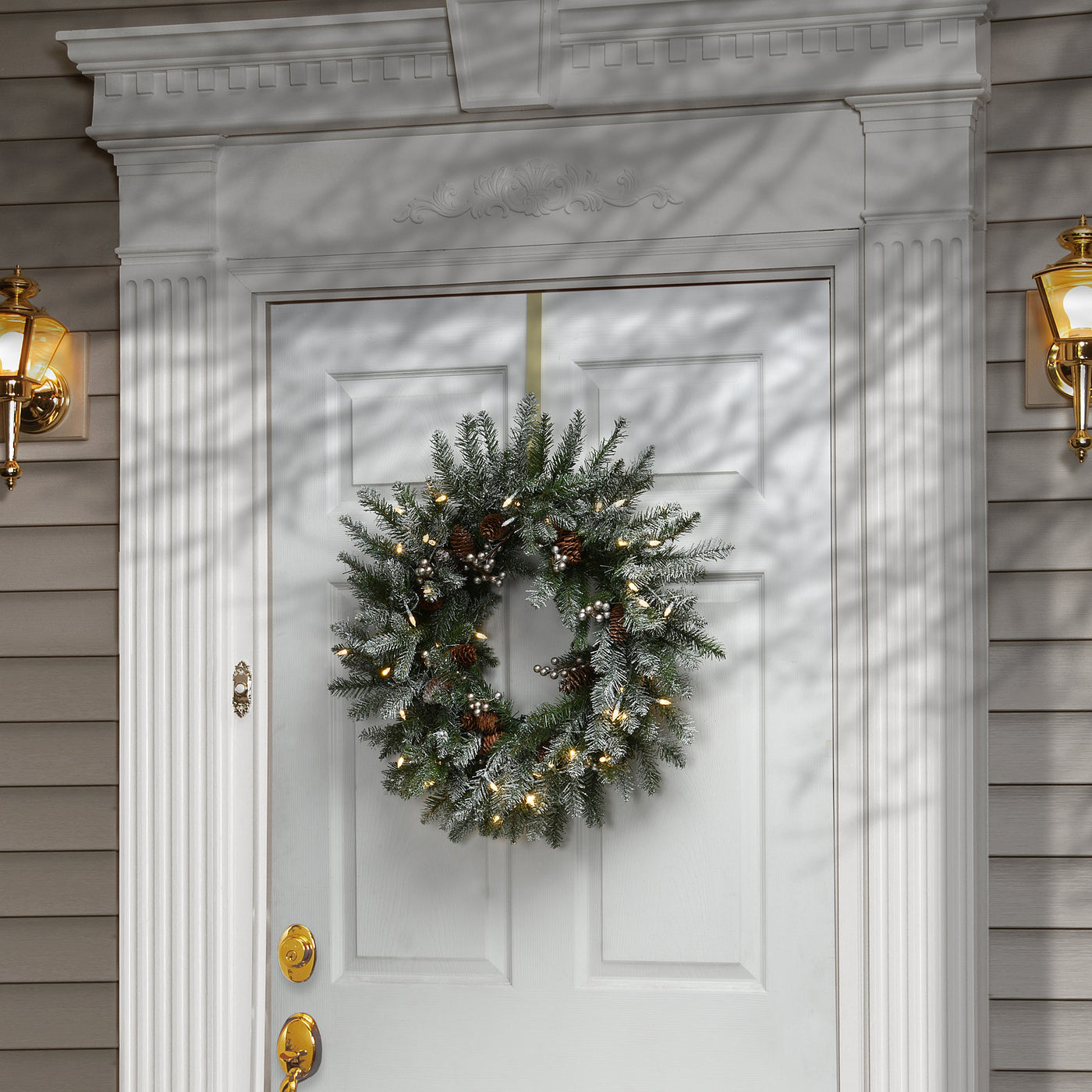 24 in. Pre-Lit Snowy Morgan Spruce Wreath with LED Lights