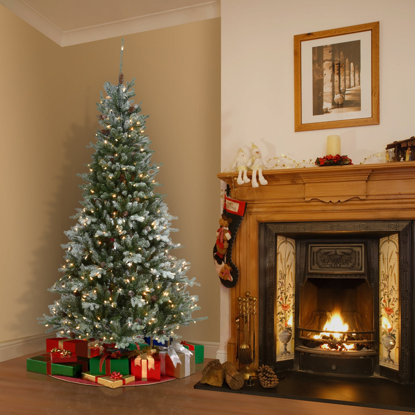 6.5 ft. Pre-Lit Snowy Morgan Spruce Slim Tree with Clear Lights