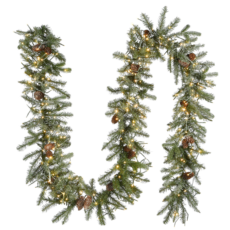 24 in. Pre-Lit Snowy Morgan Spruce Wreath with Dual Color LED Lights
